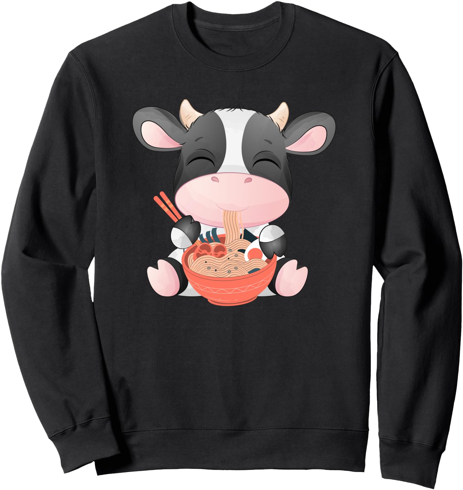 Kawaii Anime Cute Cow Eating Ramen Japanese Noodles Sweatshirt