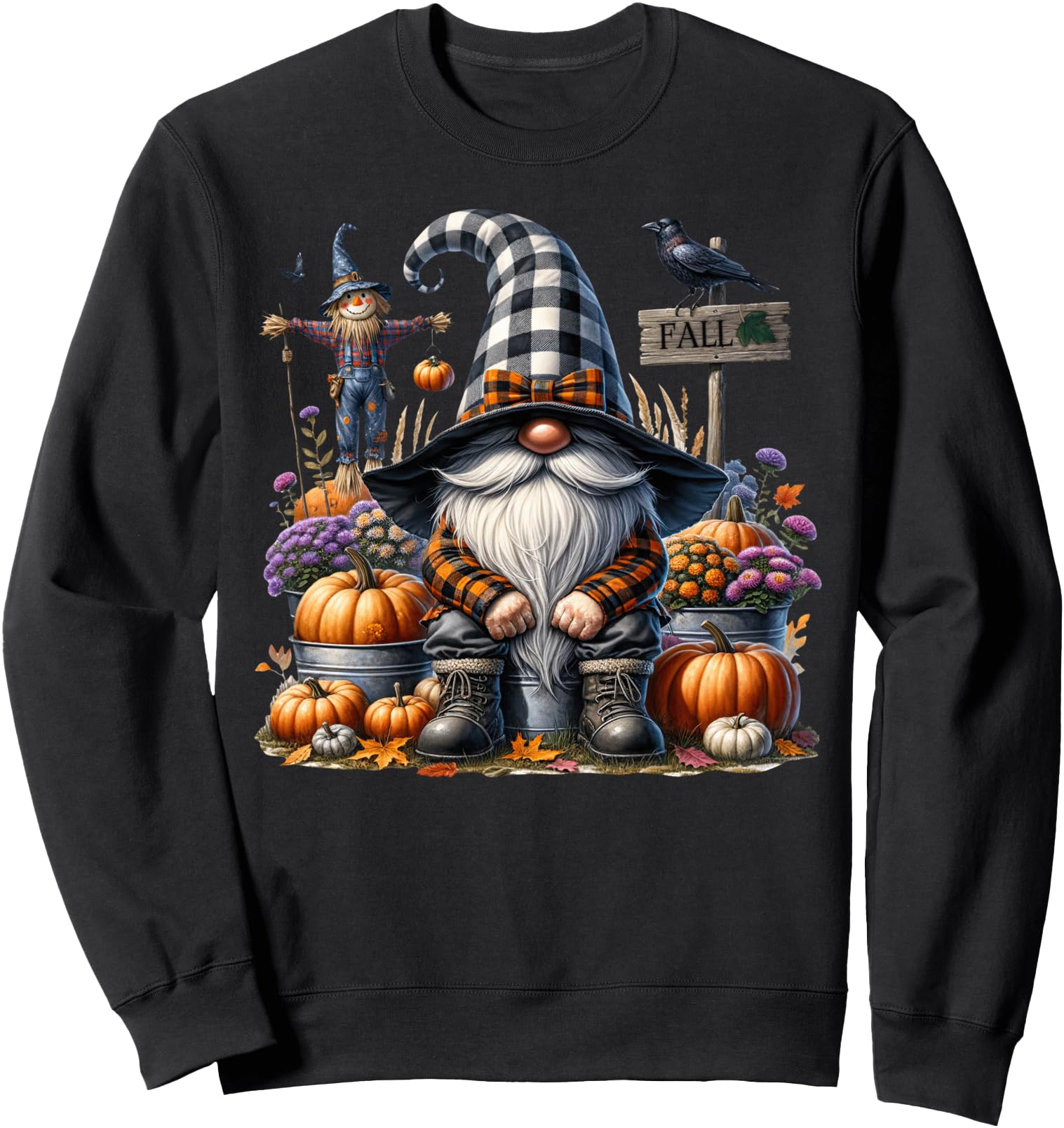 Floral Autumn Gnome With Scarecrow Raven And Fall Pumpkins Sweatshirt