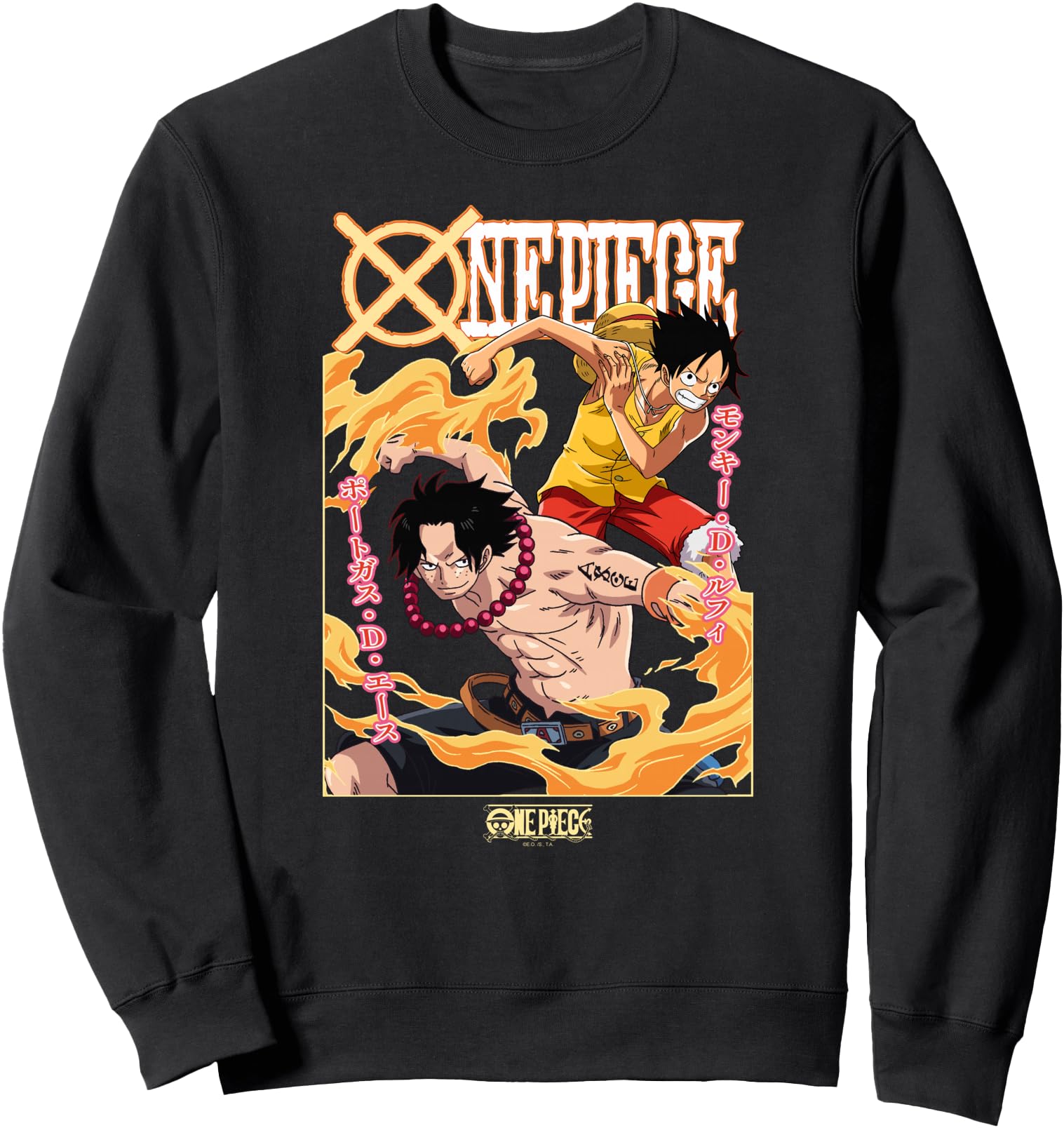 One Piece Anime Ace and Luffy Team Up Kanji Sweatshirt
