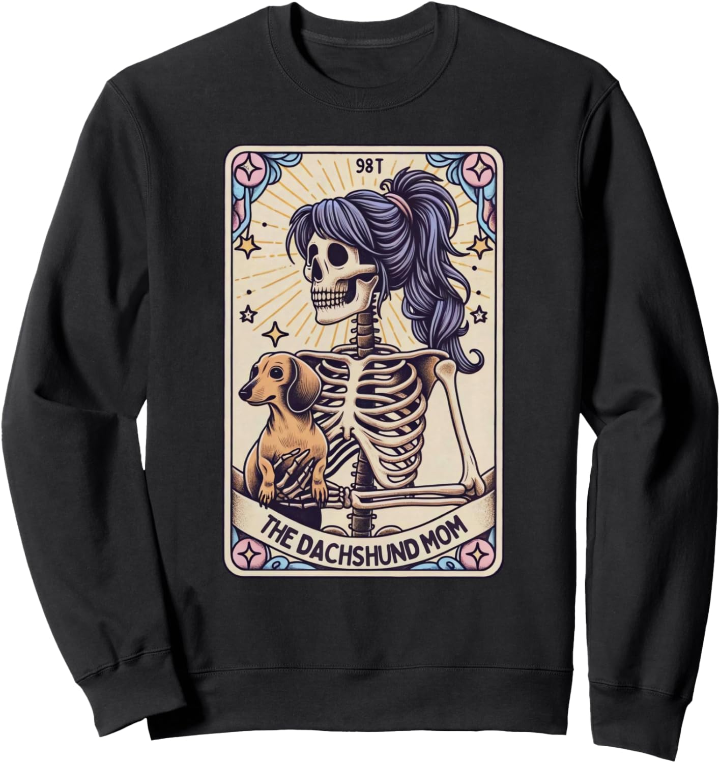 Retro Funny The Dachshund Mom Tarot Card Skeleton Halloween Sweatshirt