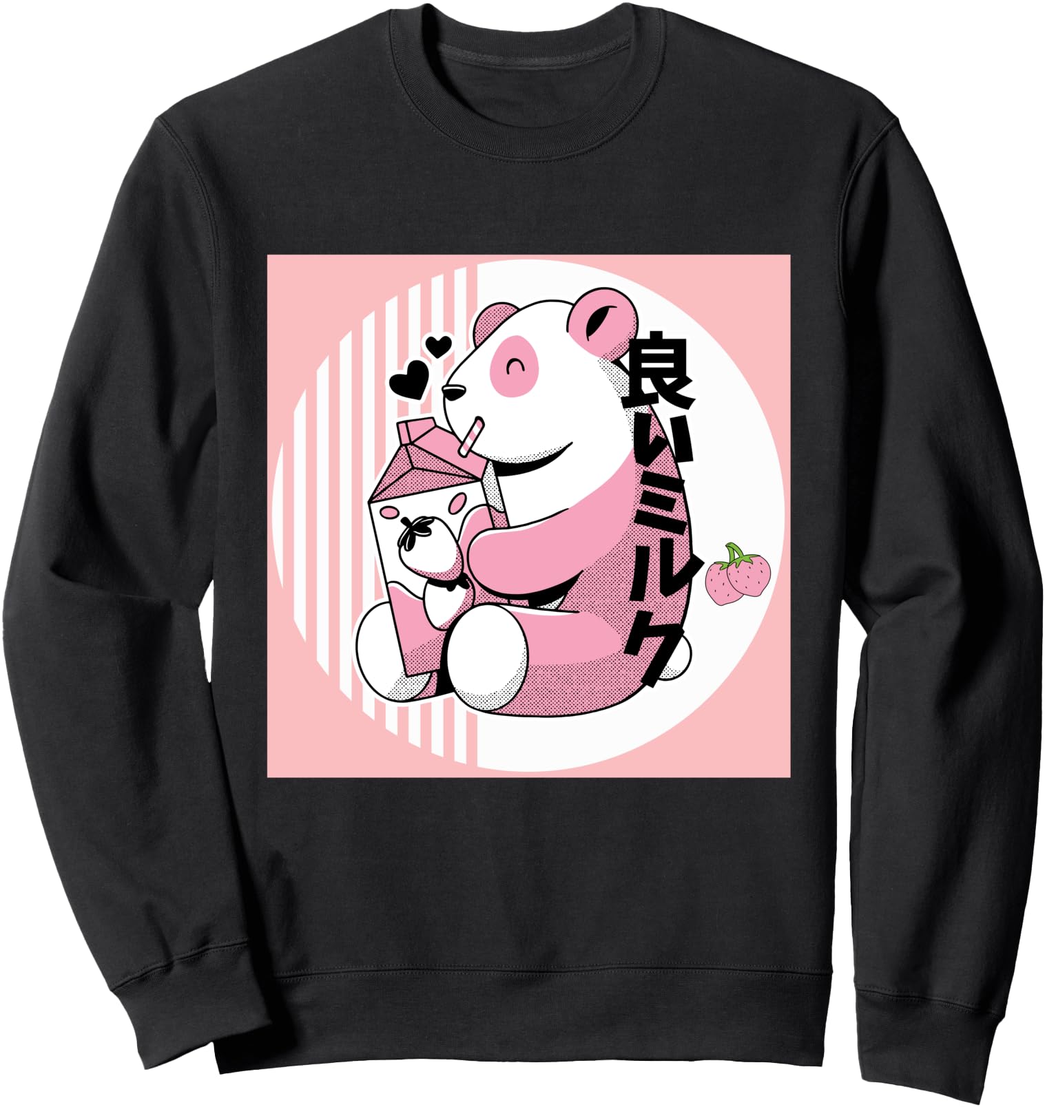 Cute Strawberry Milk Pink Panda Japanese Kawaii Retro Otaku Sweatshirt