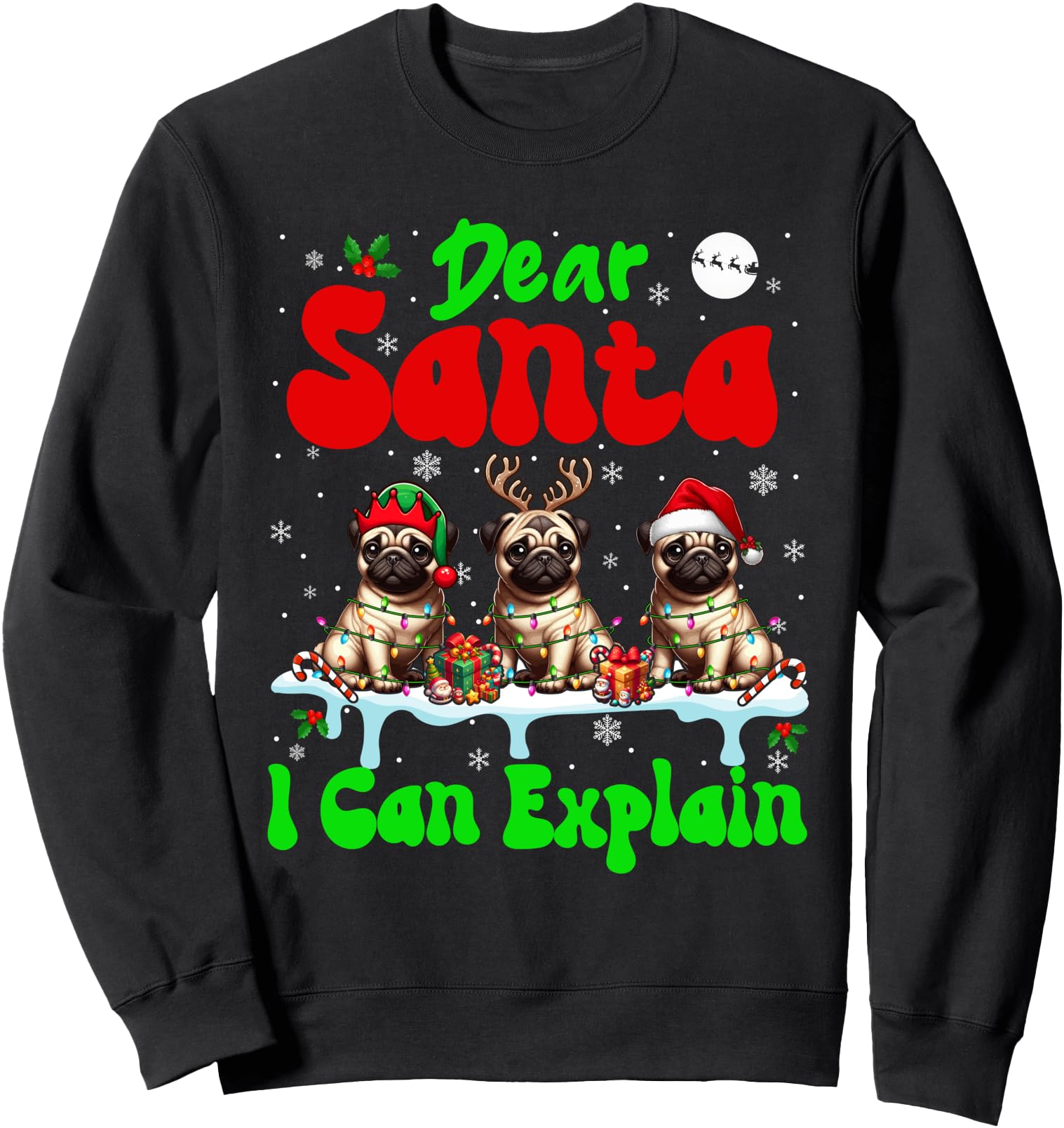I Can Explain Xmas Three Santa Reindeer Pugs Owner Sweatshirt