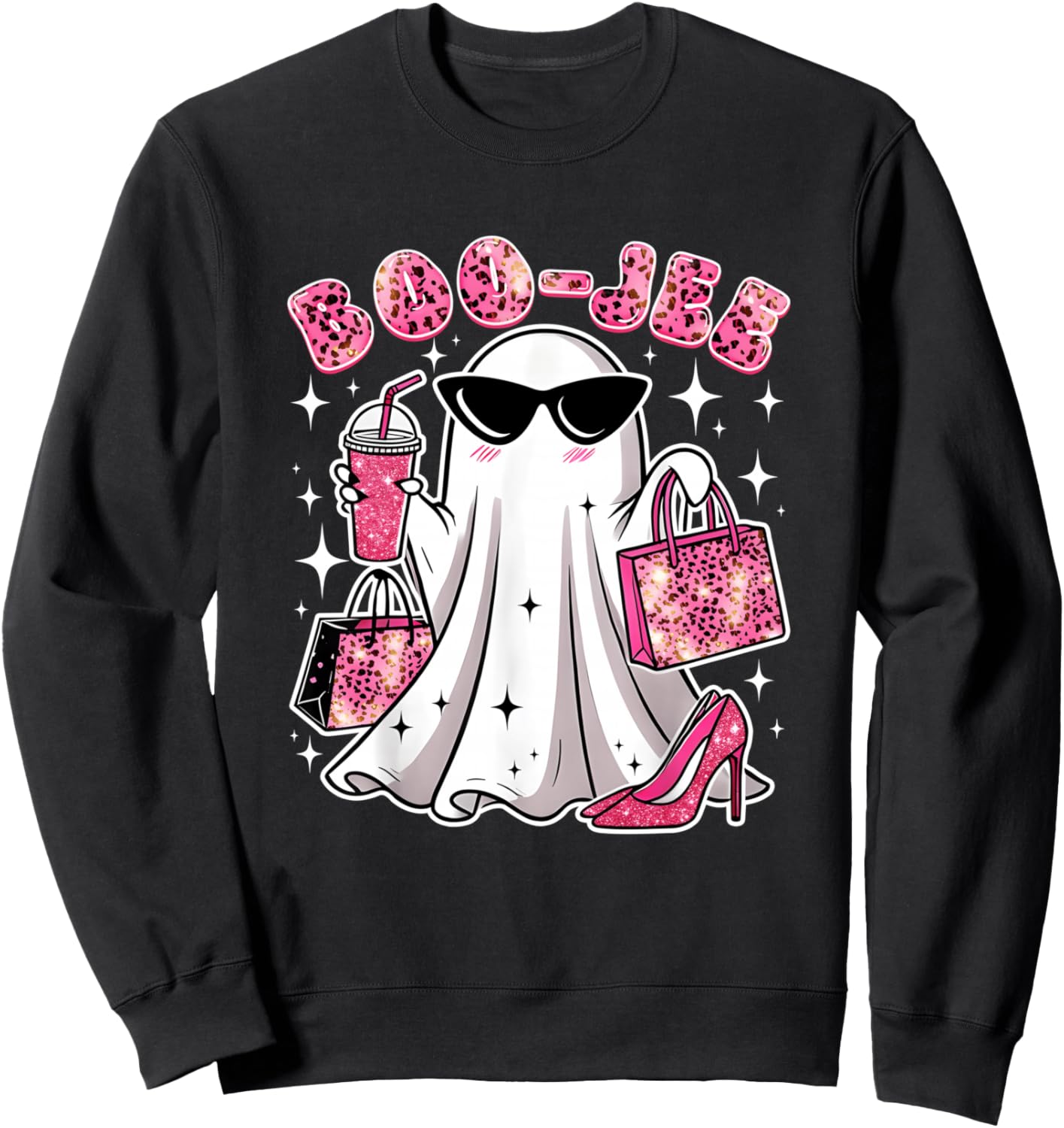 Pink Leopard Boo JEE Boujee Coffee Ghost Halloween Sweatshirt