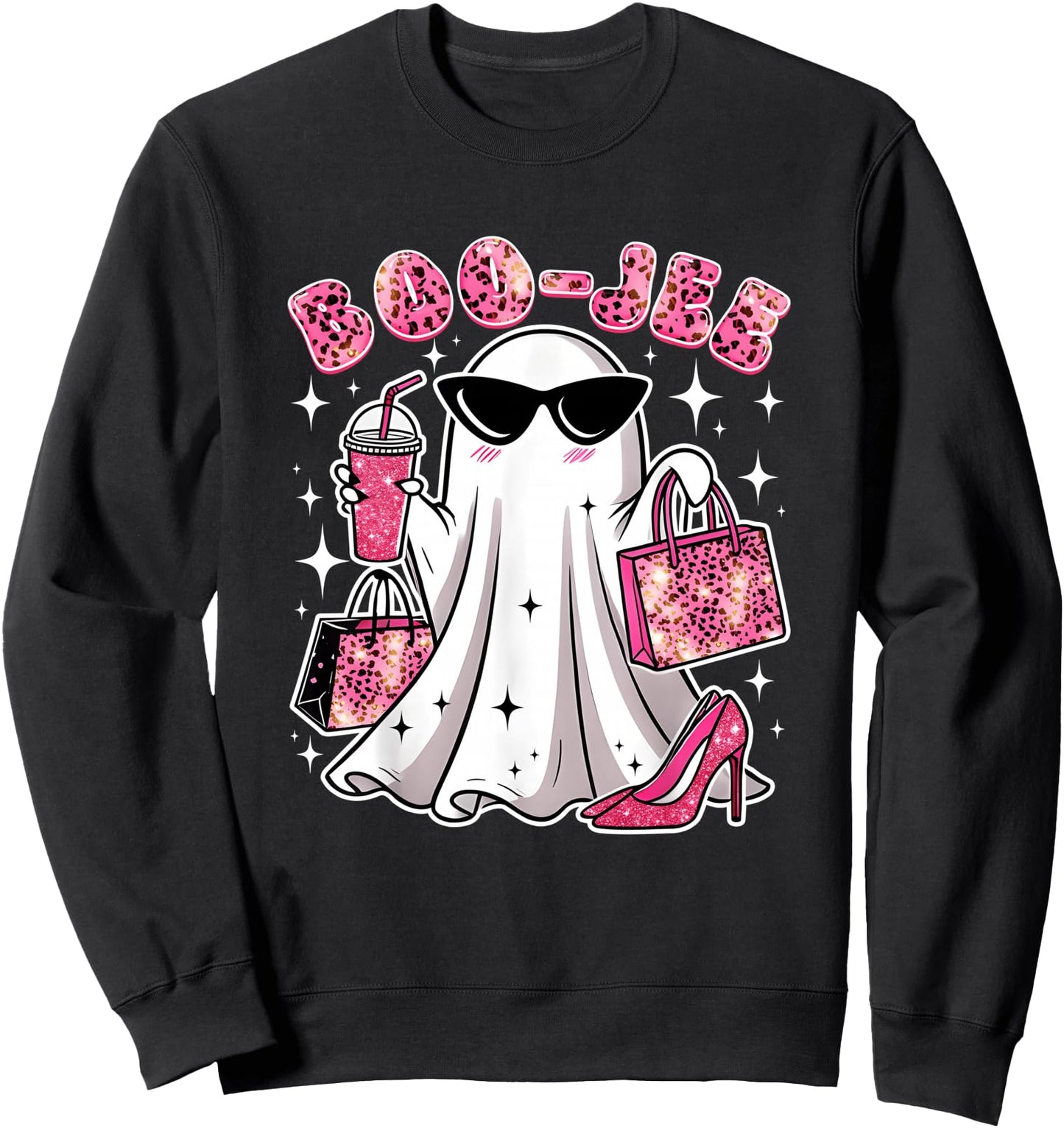 Pink Leopard Boo JEE Boujee Coffee Ghost Halloween Sweatshirt