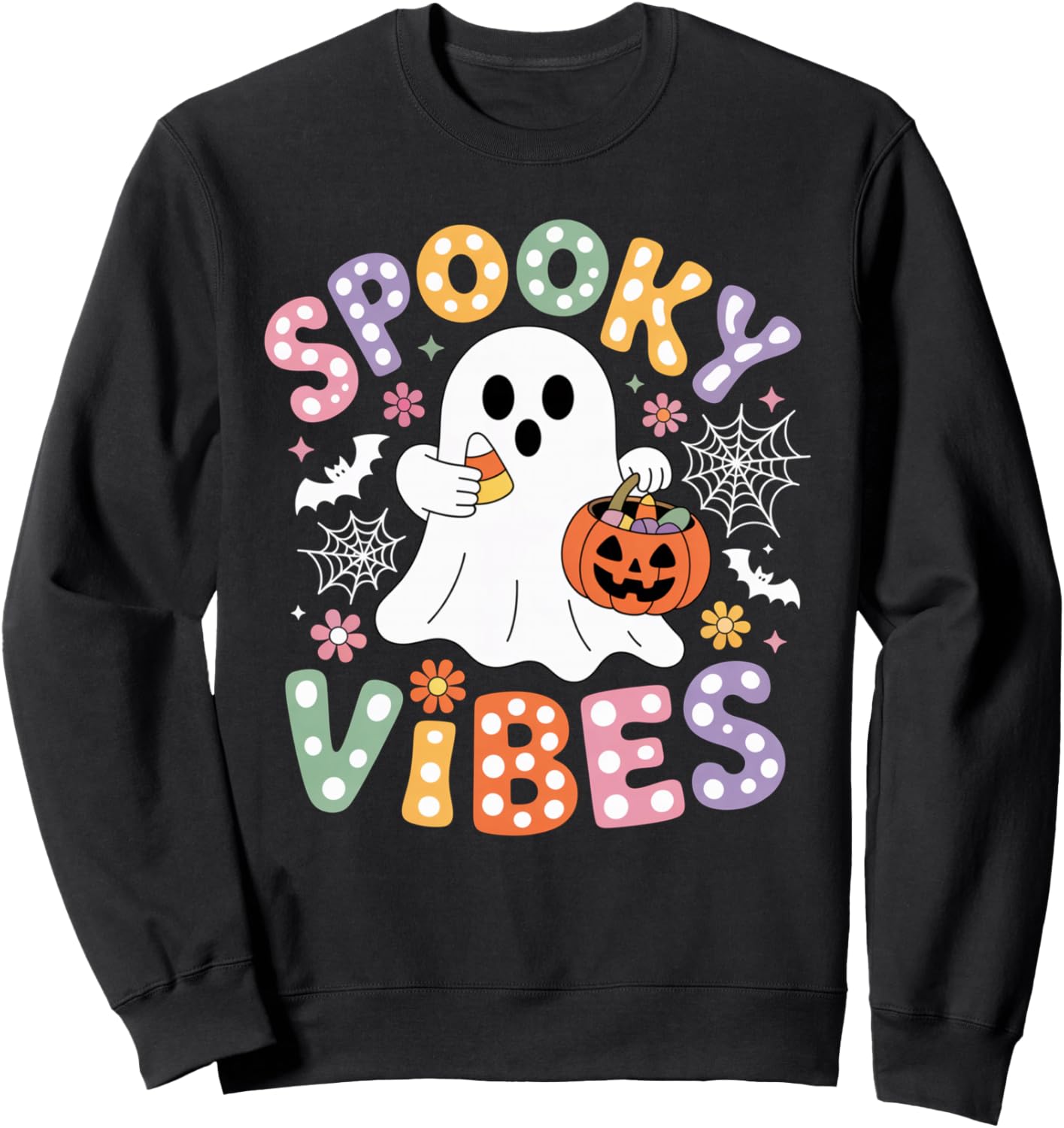 Spooky Vibes Ghost Retro Groovy Halloween Women Girls Kids Sweatshirt