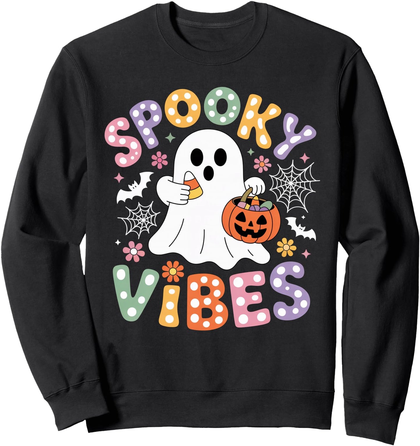 Spooky Vibes Ghost Retro Groovy Halloween Women Girls Sweatshirt