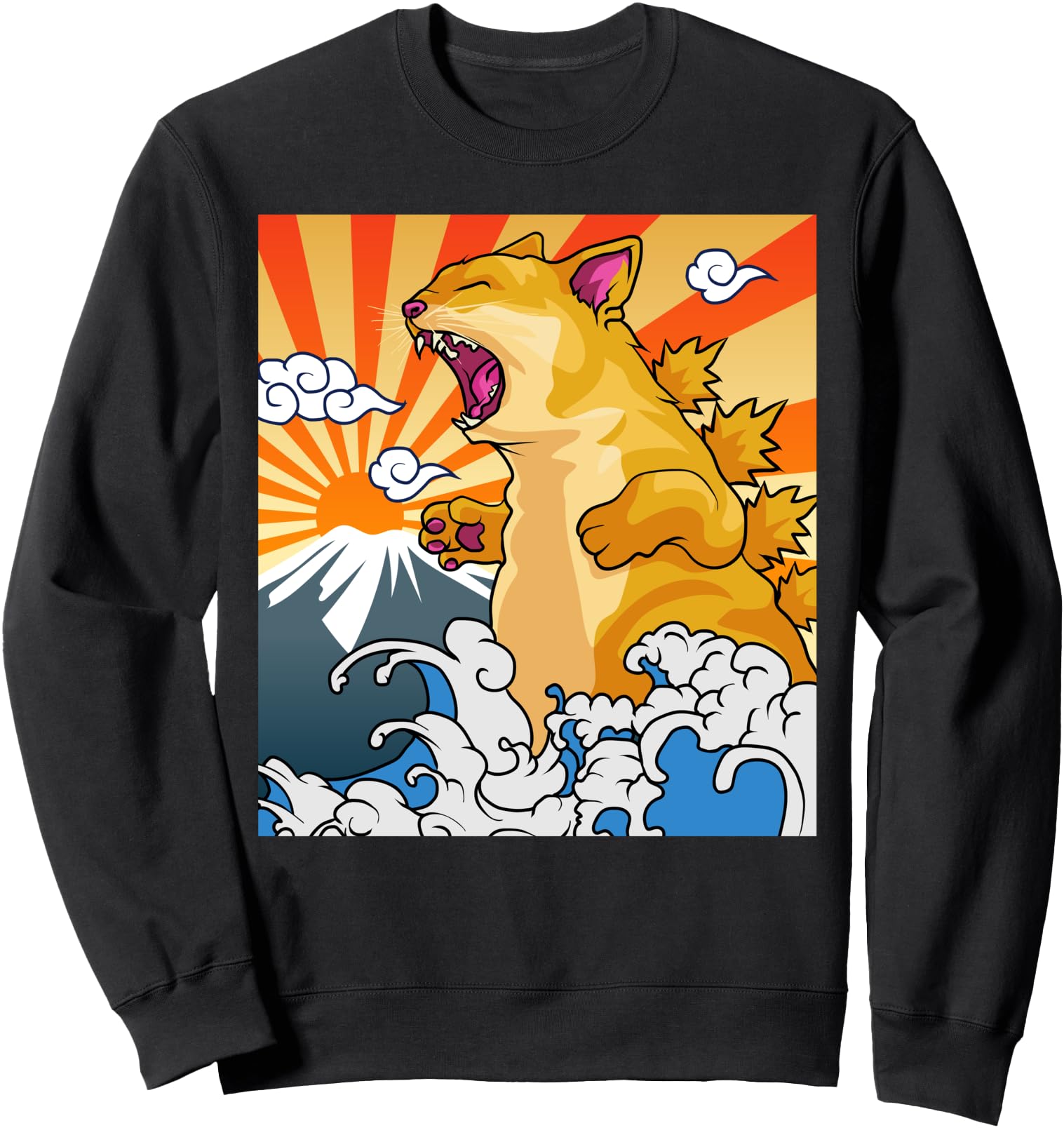 Catzilla Vintage Kawaii Cute Cat Art Japanese Sunset Sweatshirt