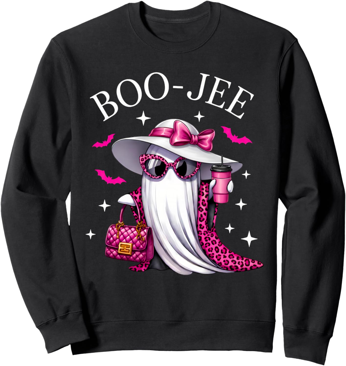 Cute Pink leopard Boo Jee Ghost Halloween Sweatshirt