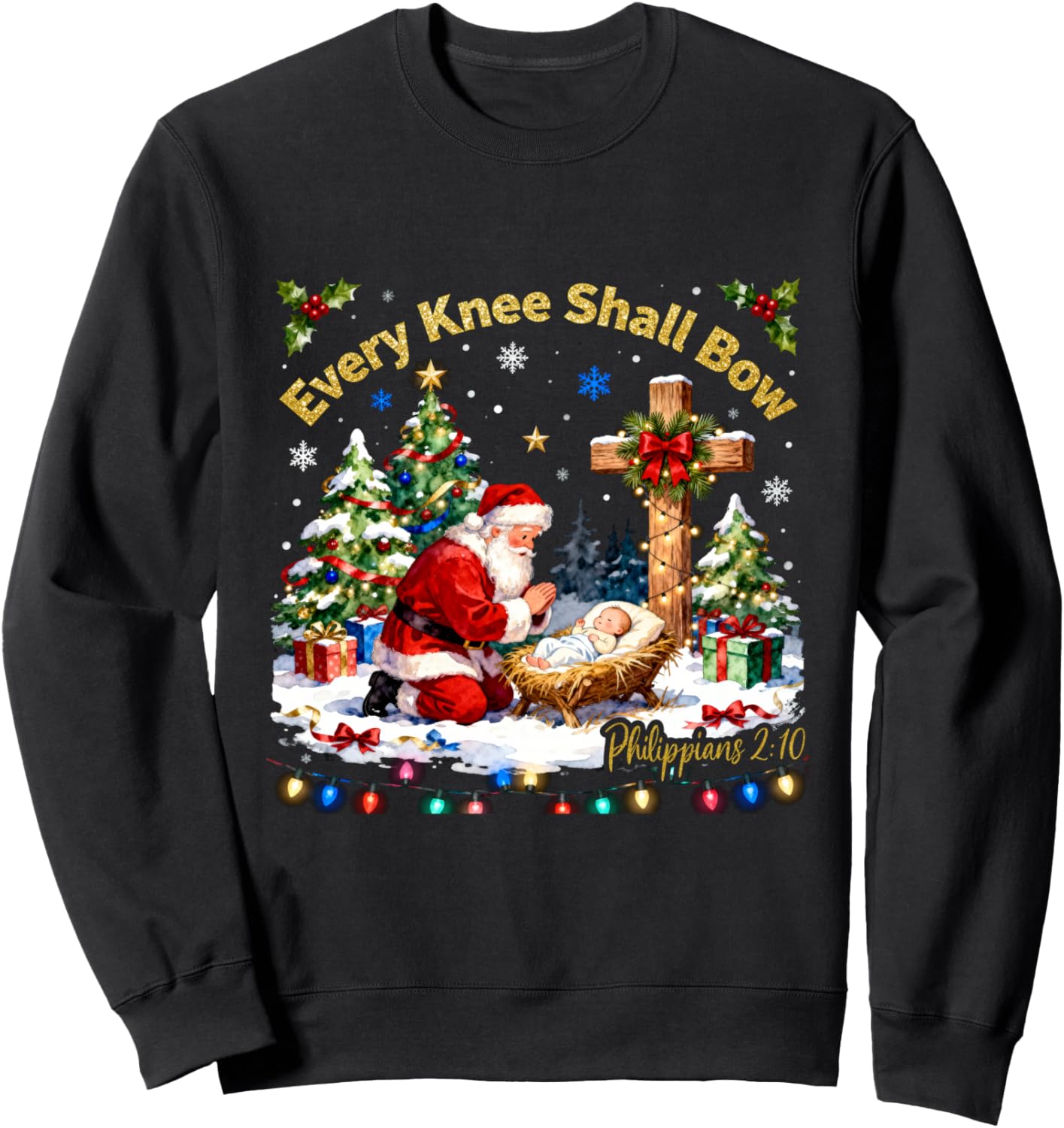 Xmas Every Knee Shall Bow Santa Christmas Nativity Scene Sweatshirt