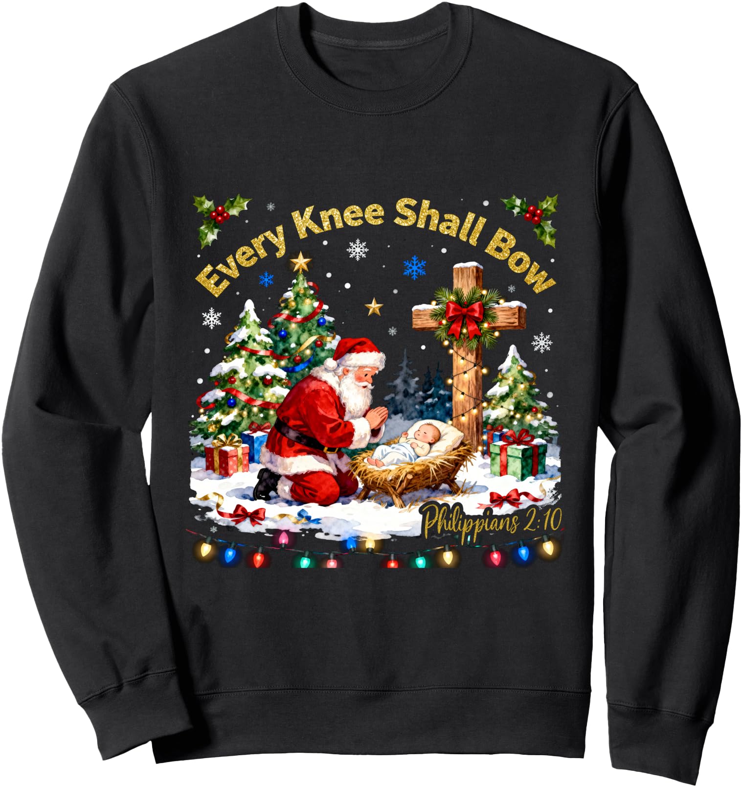 Xmas Every Knee Shall Bow Santa Christmas Nativity Scene Sweatshirt