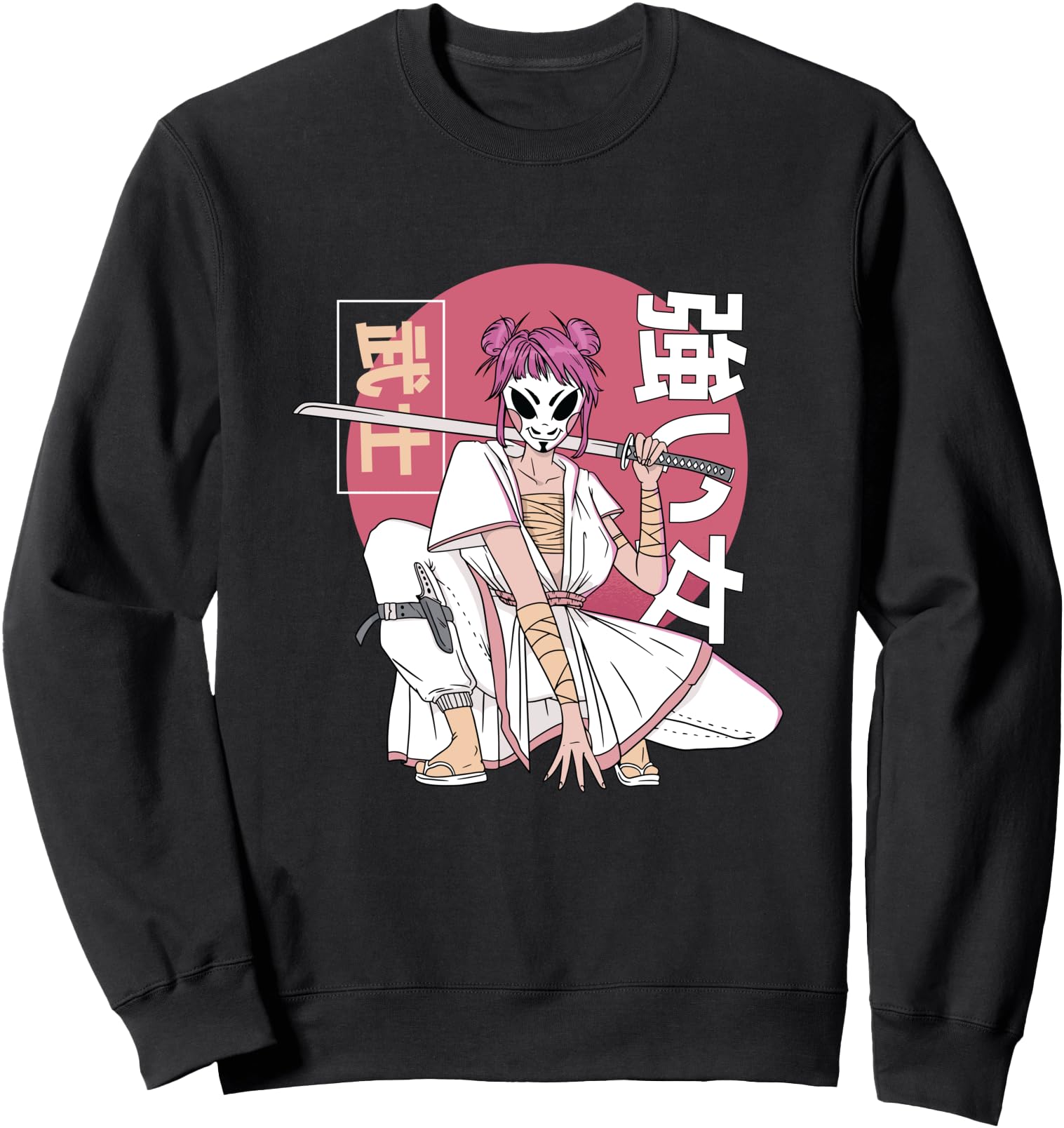 Anime Samurai Warrior with Japanese Fox Kitsune Mask Sweatshirt