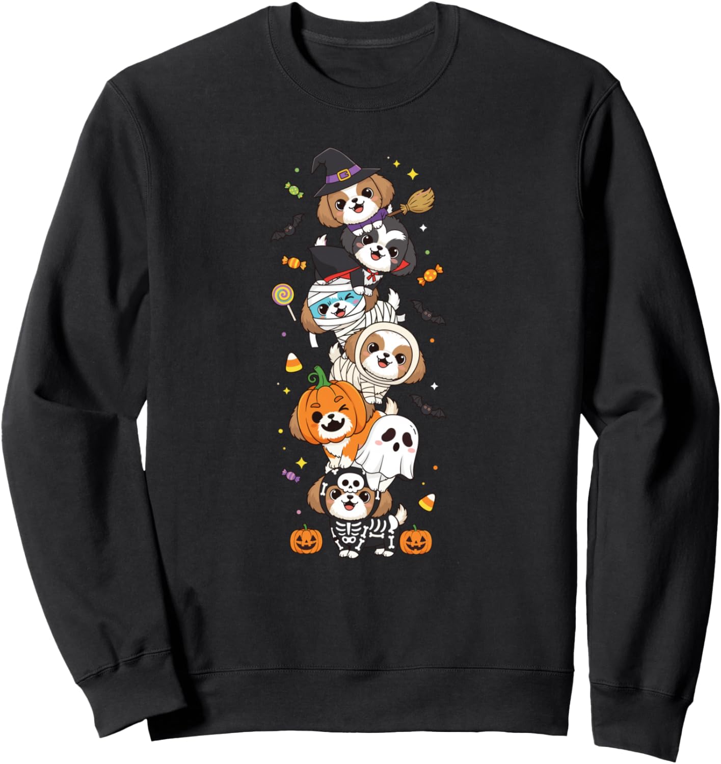 Funny Shih Tzu Witch Vampire Ghost Halloween Kid Mens Womens Sweatshirt