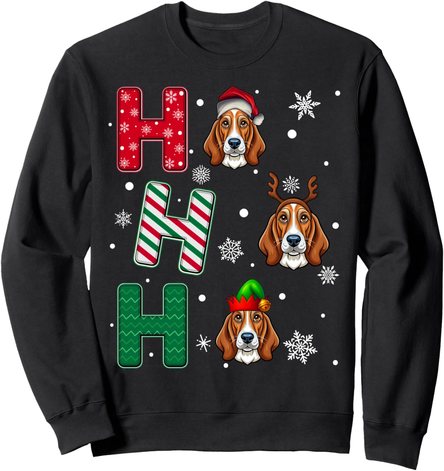 Ho Ho Ho Basset Hound Dog Matching Christmas Santa Elf Xmas Sweatshirt