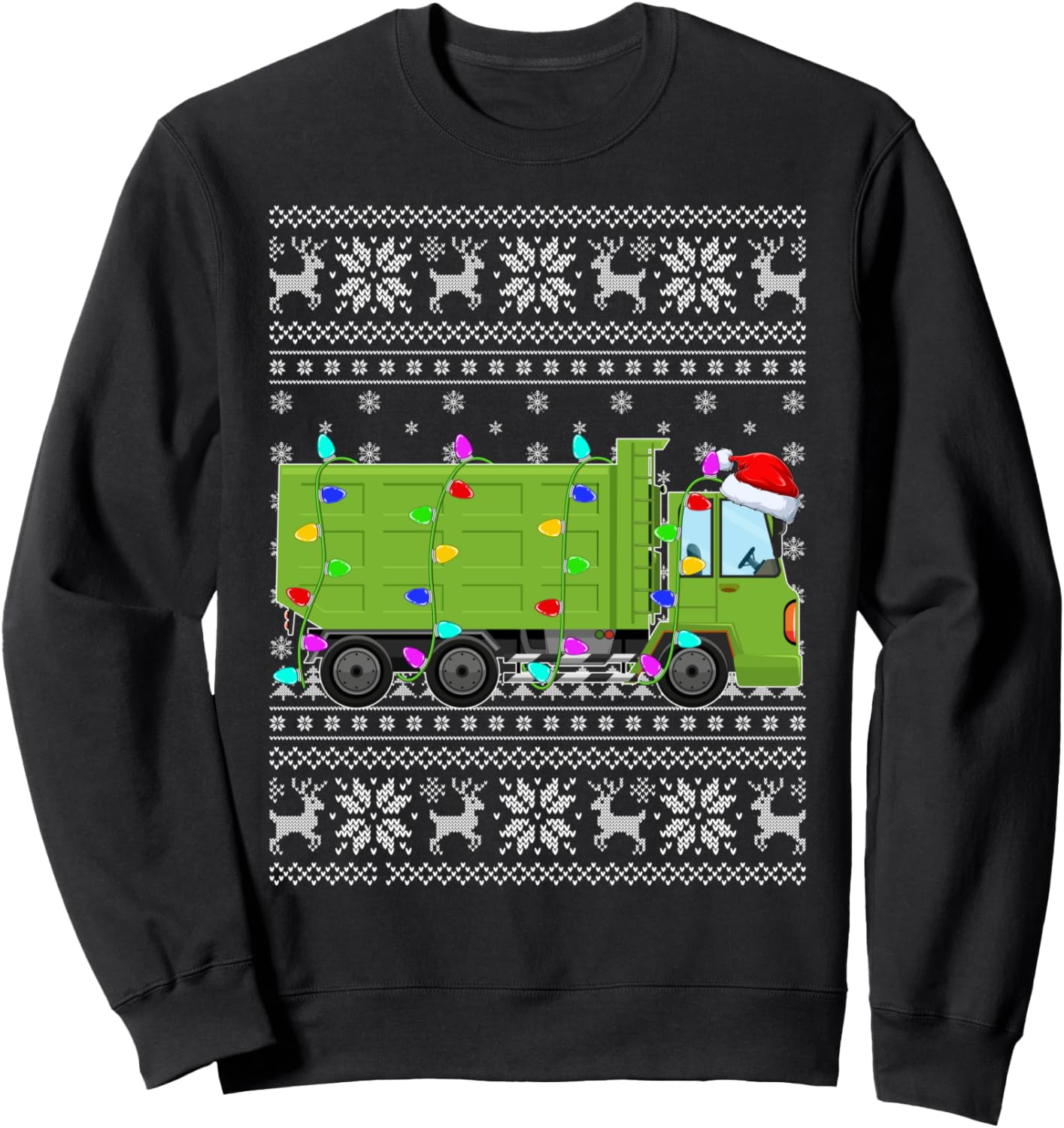 Ugly Sweater Xmas Lights Santa Hat Garbage Truck Christmas Sweatshirt