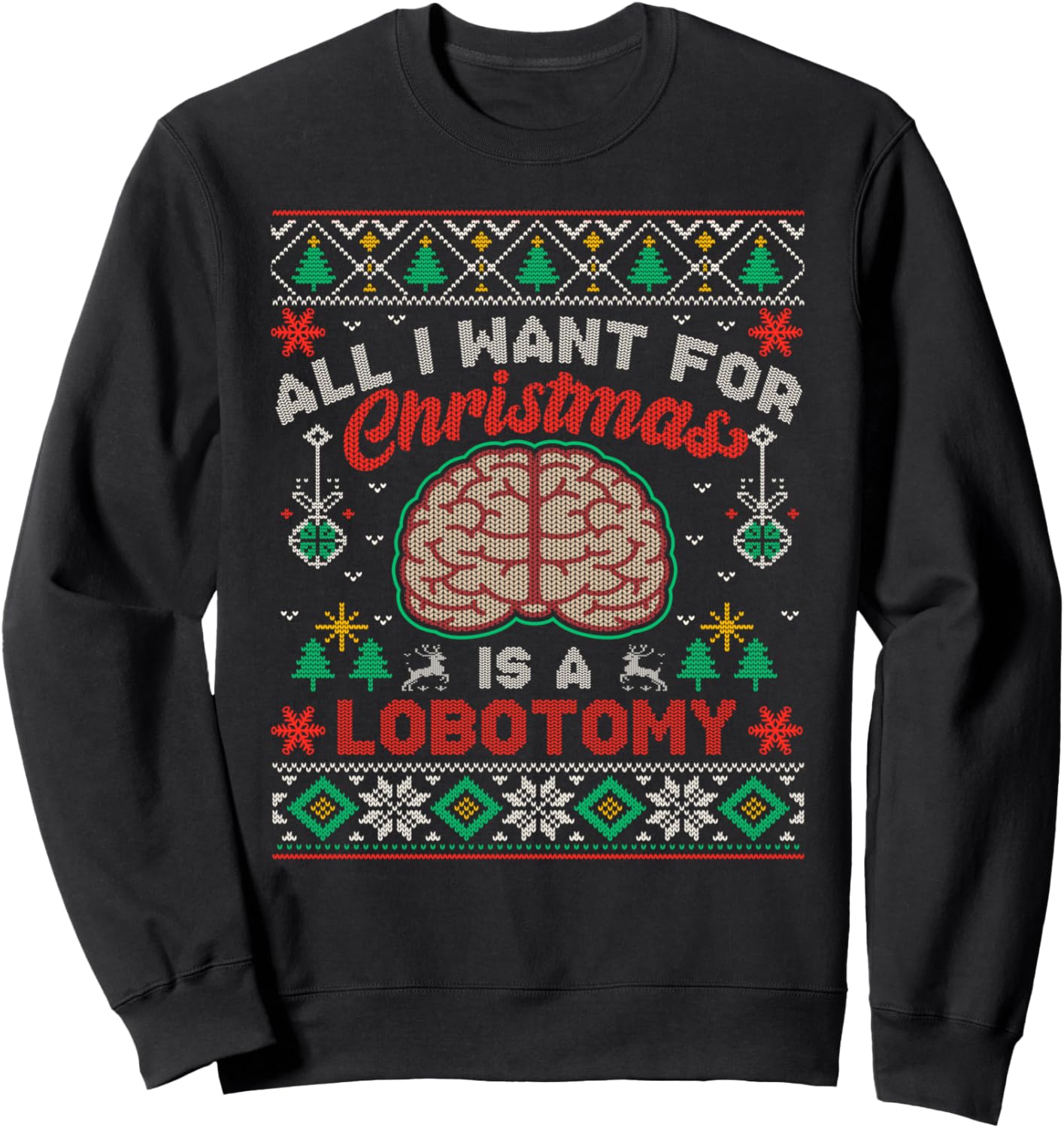 All I Want For Christmas Is A Lobotomy Ugly Christmas Sweatshirt