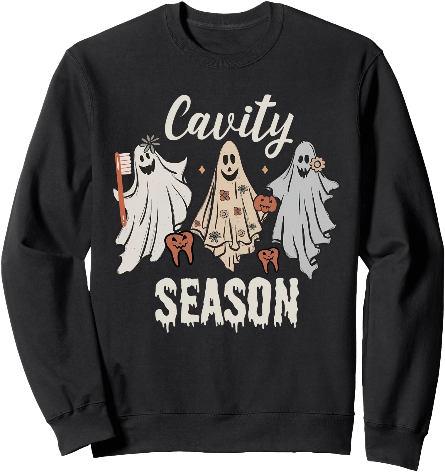Retro Ghost Cavity Season Funny Dental Dentist Halloween Sweatshirt