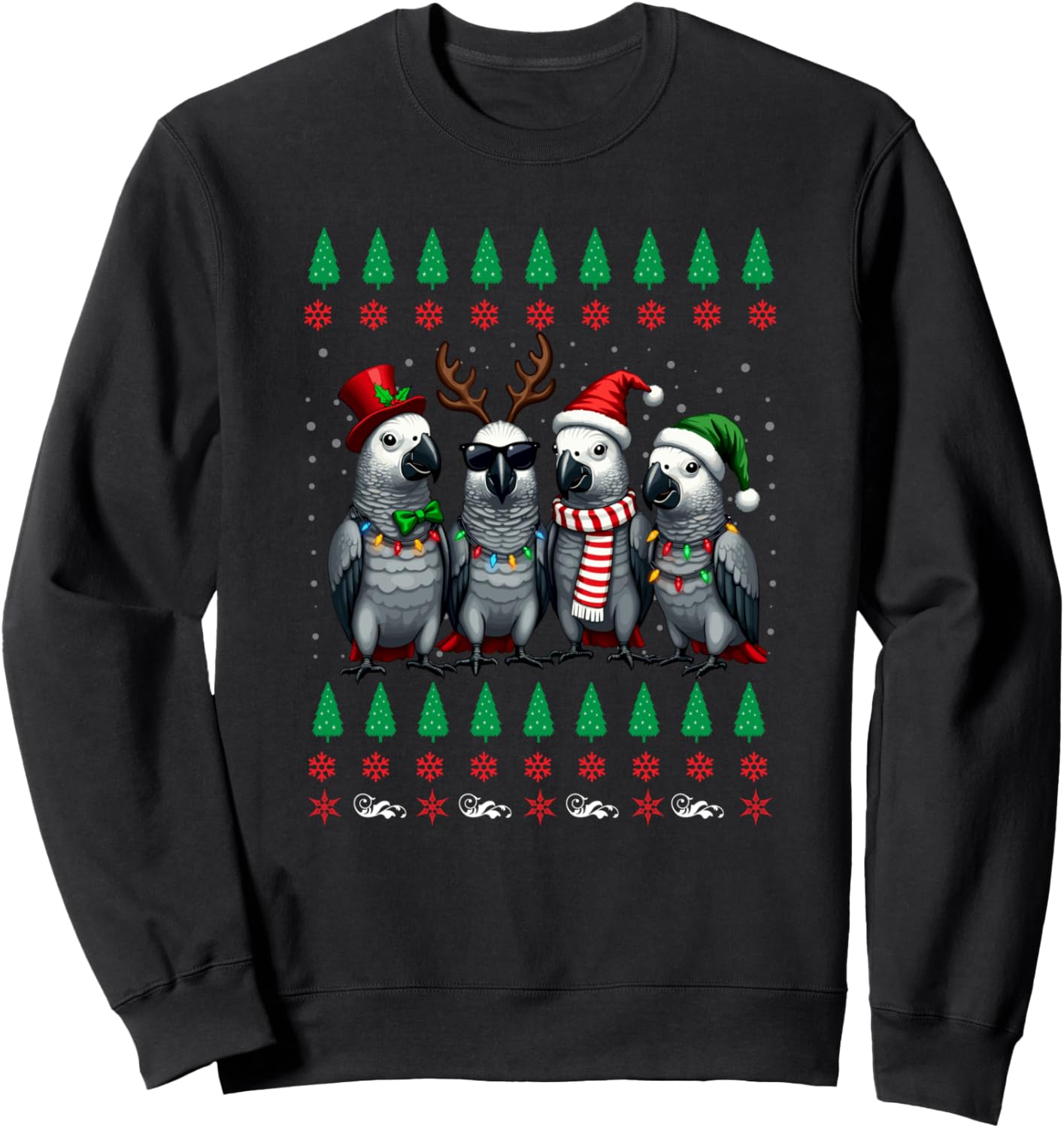 African Grey Parrot Ugly Christmas Sweater Santa Hat Xmas Sweatshirt