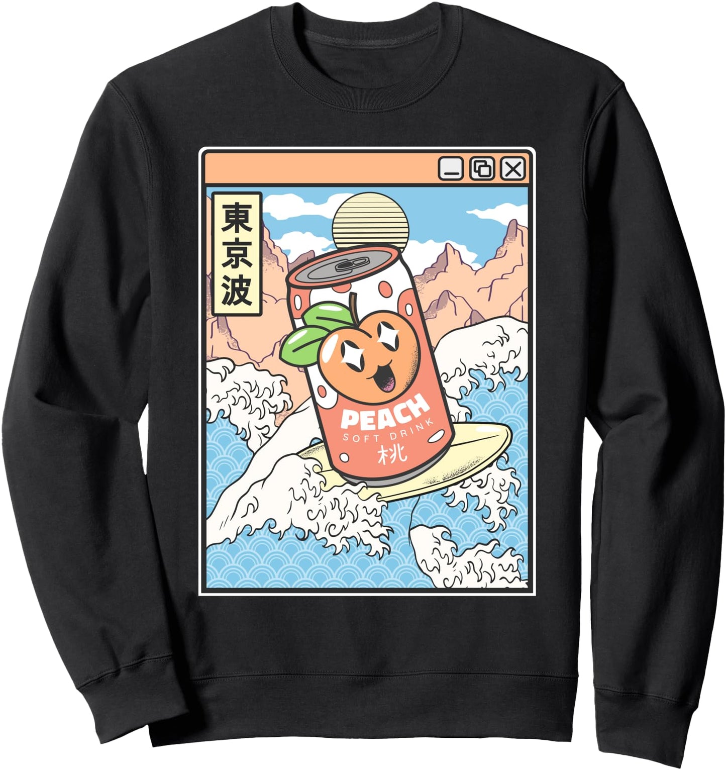 Surfing Peach Soda Japanese Waves Anime Kawaii Vaporwave Sweatshirt