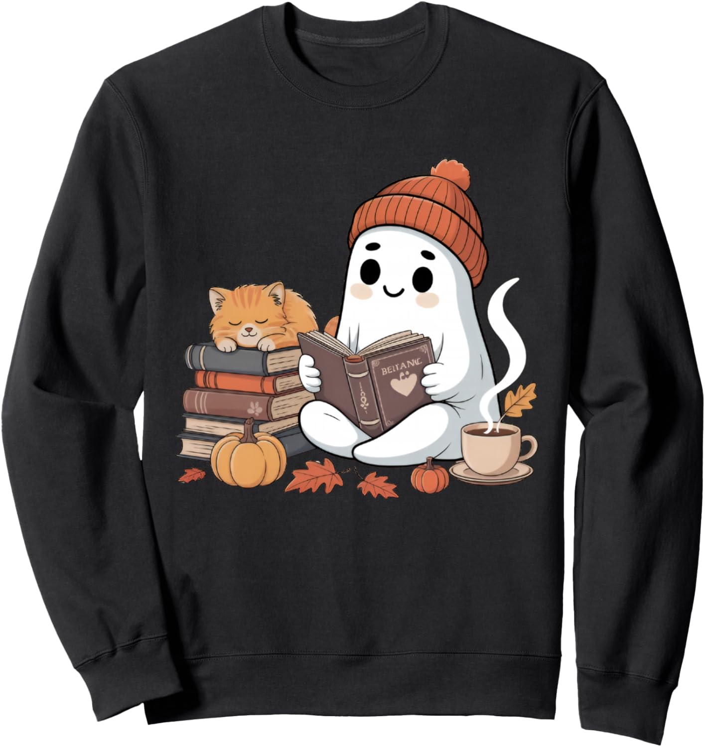 Cute Ghost Reading Book Lovers Funny Halloween Womens Girls Sweatshirt