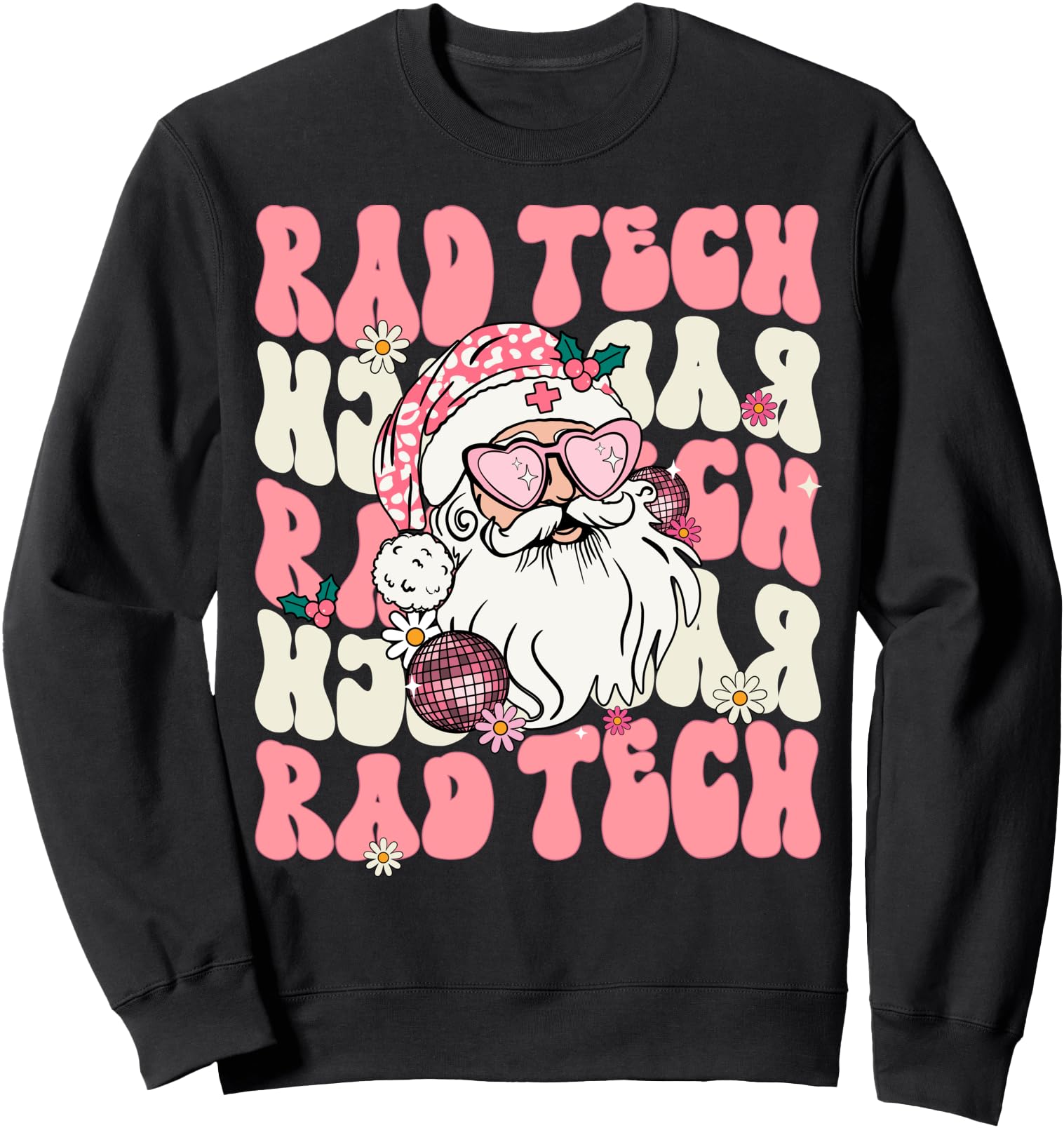 Merry RAD Tech Christmas Retro Groovy Pink Nurse Sweatshirt