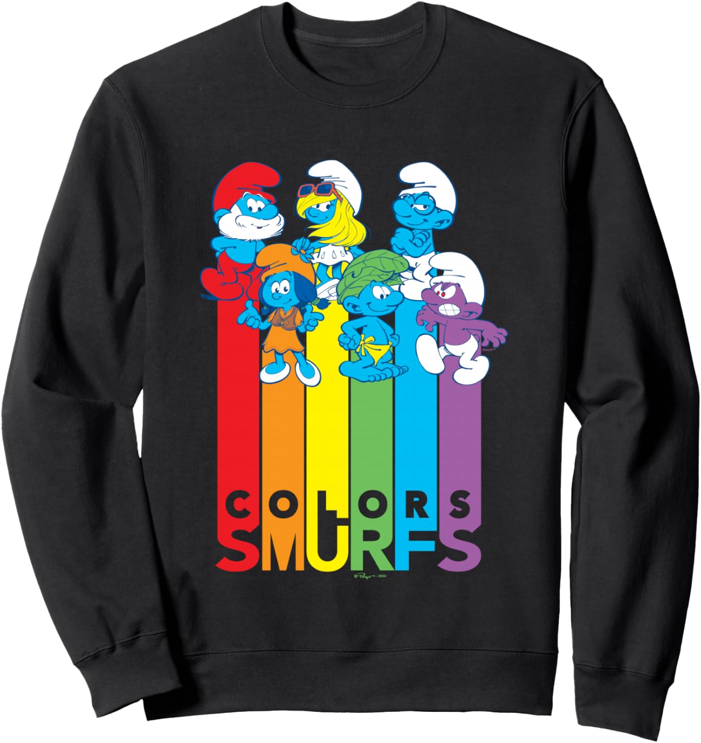 The Smurfs Colors Smurfs Cute Group Shot Big Chest Logo Sweatshirt