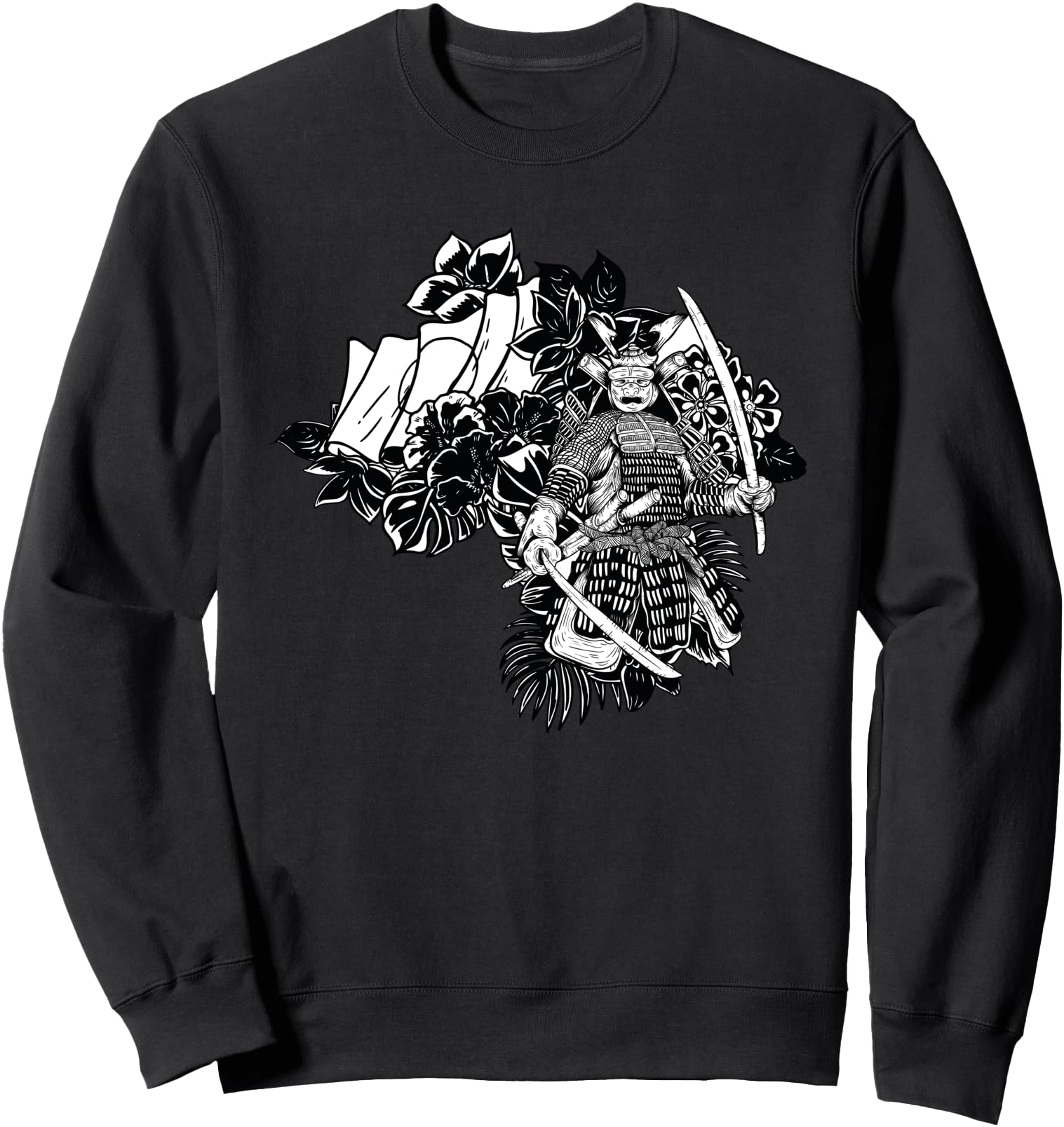 Black And White Japanese Samurai Graphic Sweatshirt