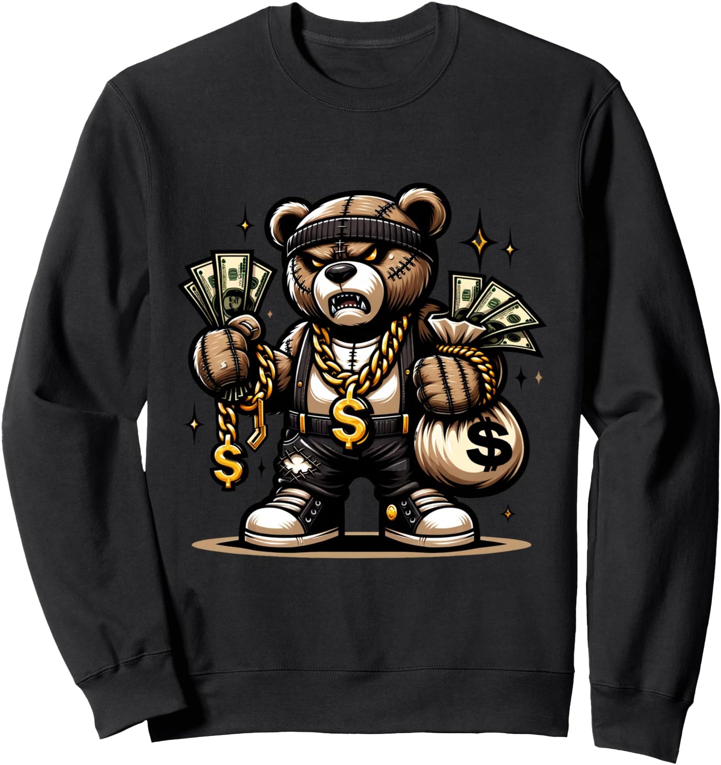 Teddy Bear Money Swag Hip Hop Rapper Graphic Drip Dopeskill Sweatshirt