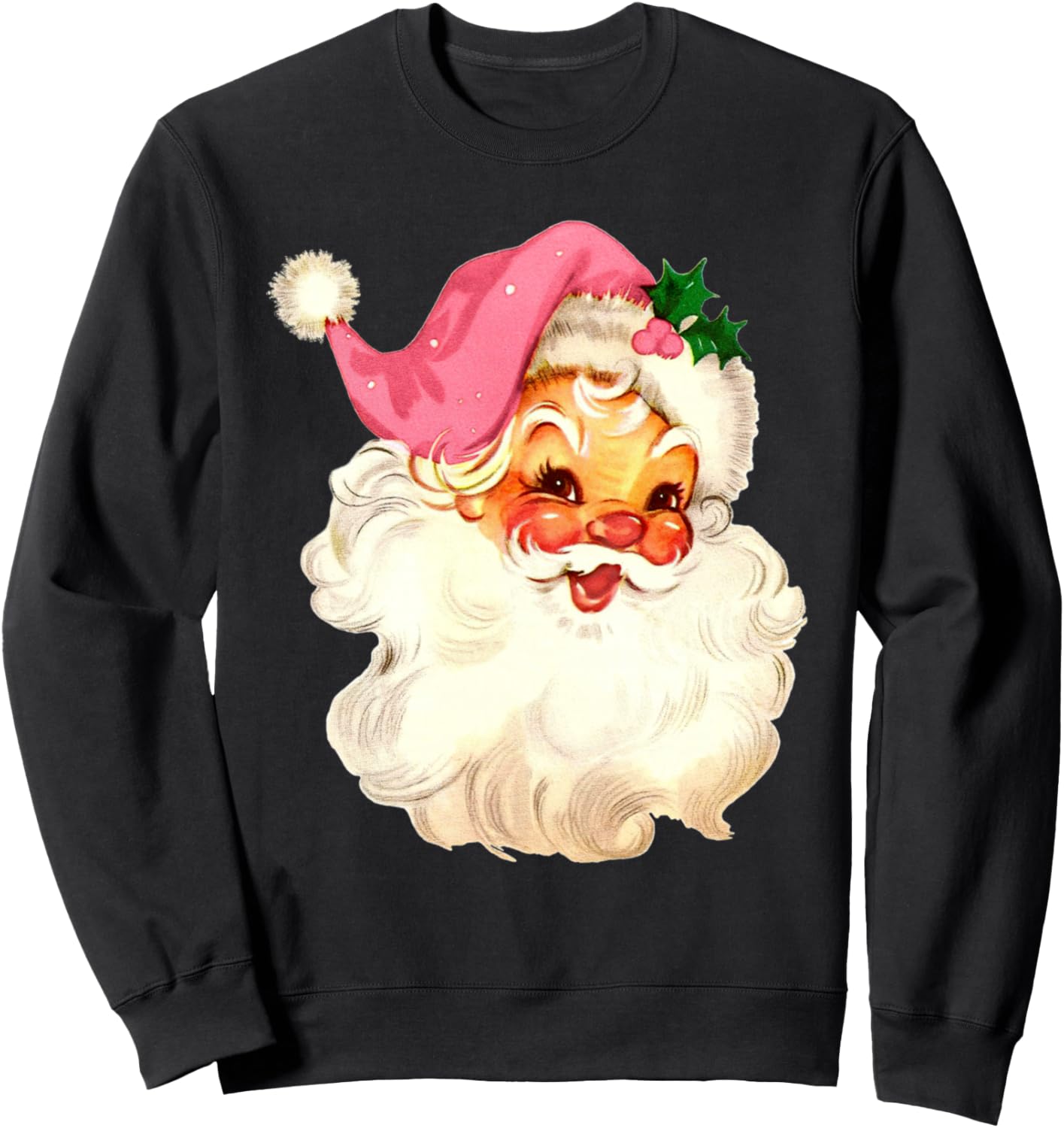Santa Claus Pink Christmas Face Old Xmas Vintage Pink Santa Sweatshirt