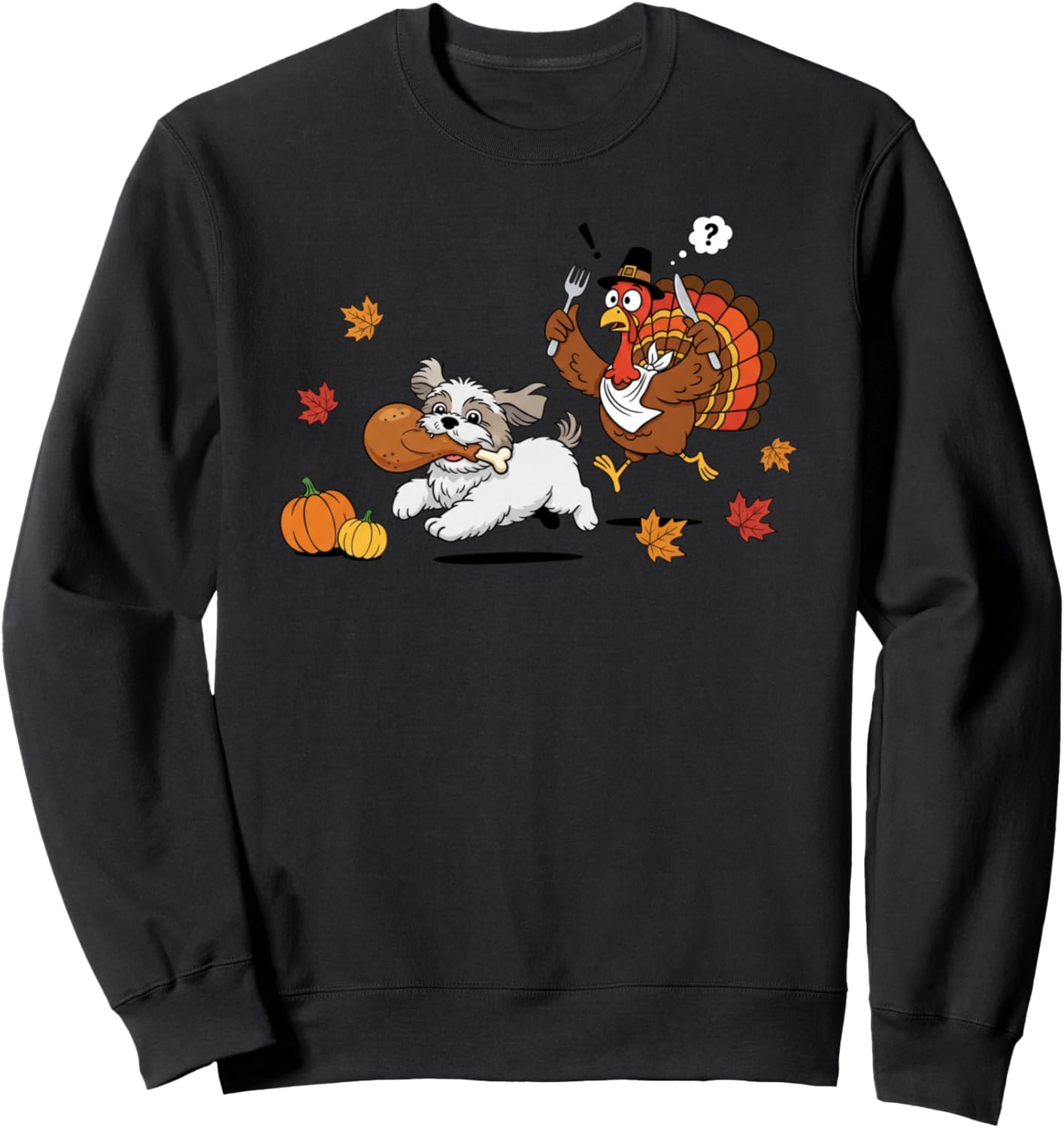 Funny Shih Tzu Turkey Autumn Thanksgiving Womens Mens Kids Sweatshirt