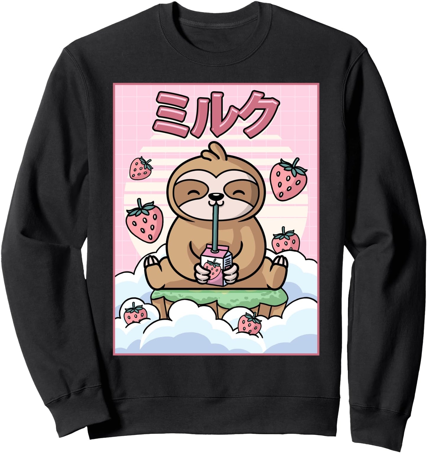 Kawaii Sloth Strawberry Milk Japanese Aesthetic Sweatshirt
