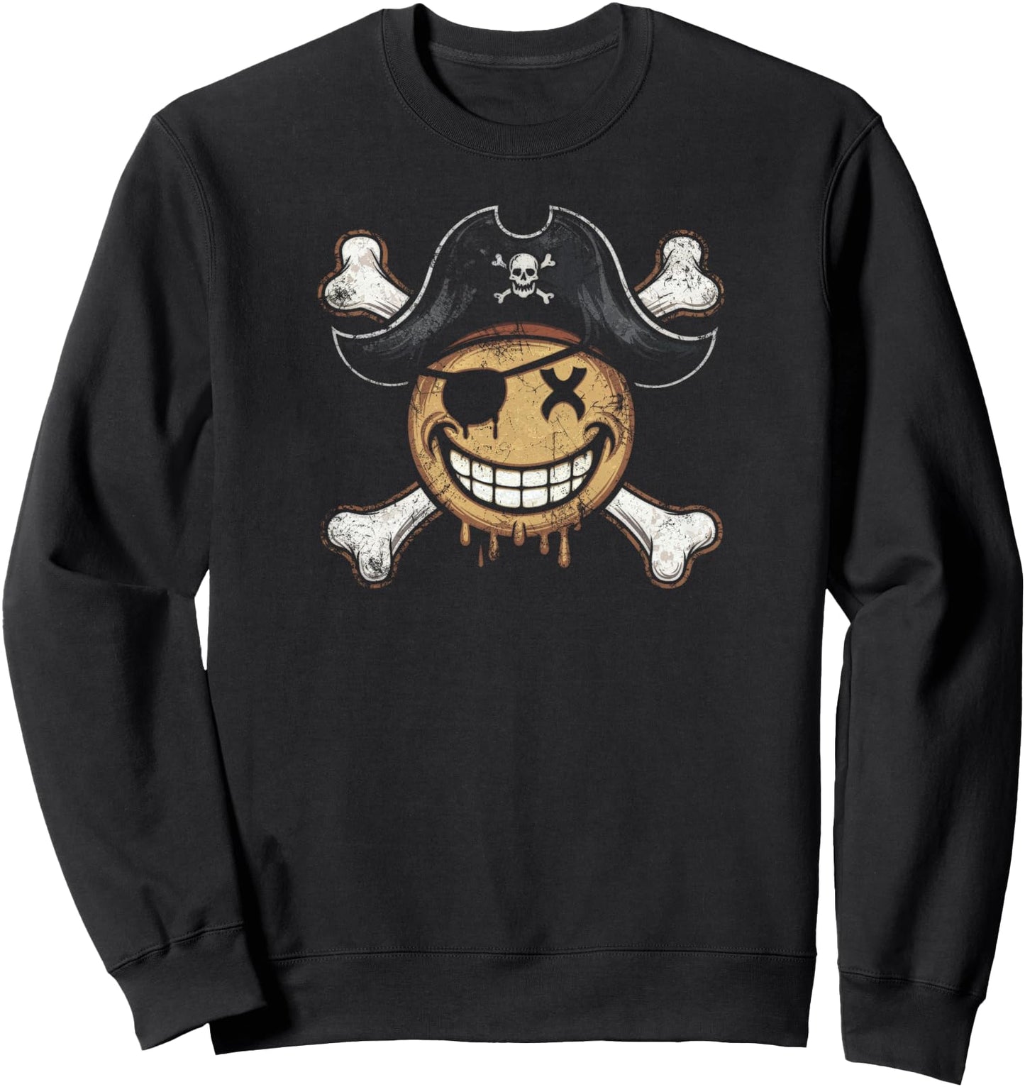 Pirate Smiling Face, X Eyes Smile Face Pirates Captain Sweatshirt