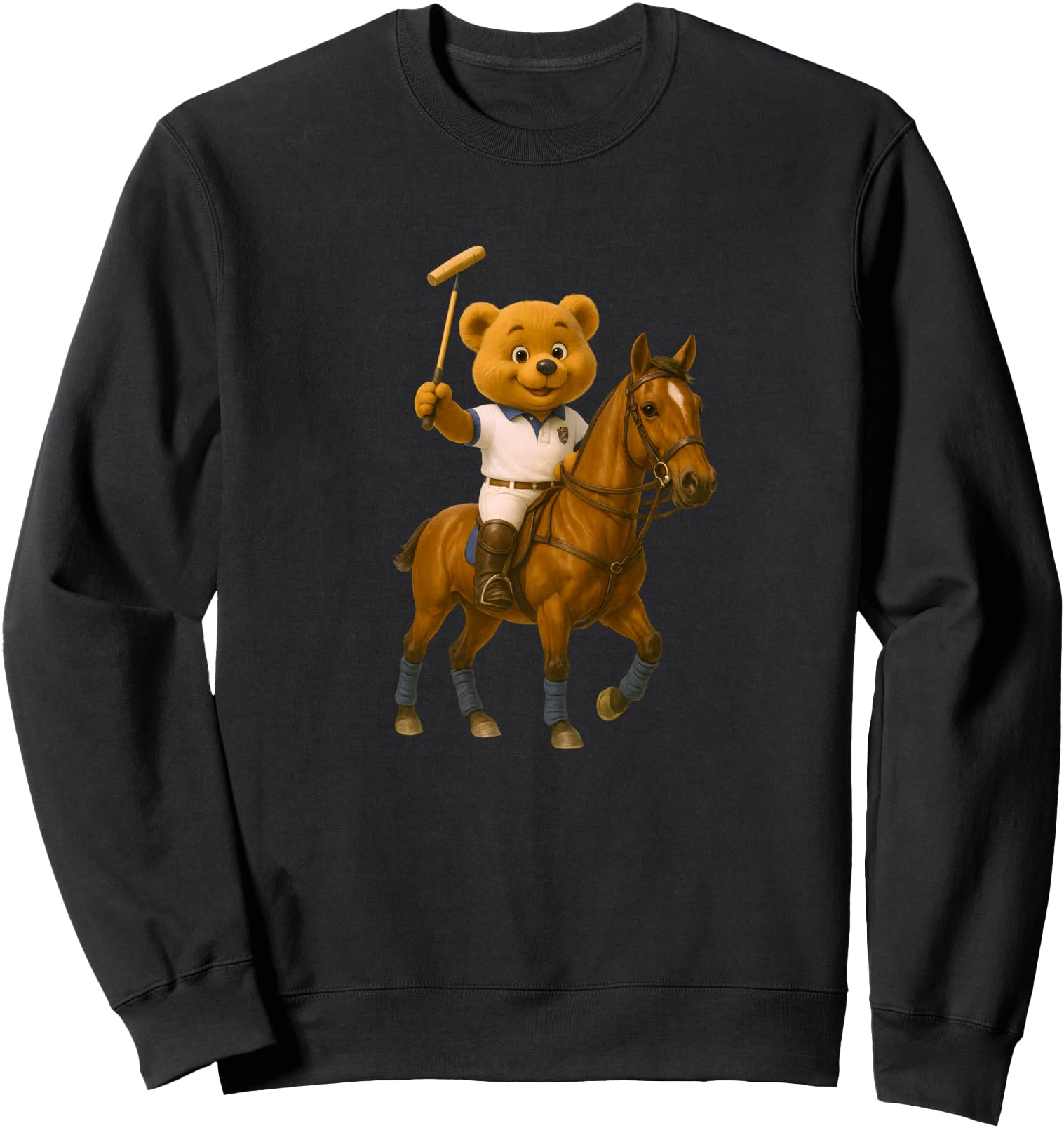 Cool Teddy Bear Playing Horse Polo Game Illustration Graphic Sweatshirt
