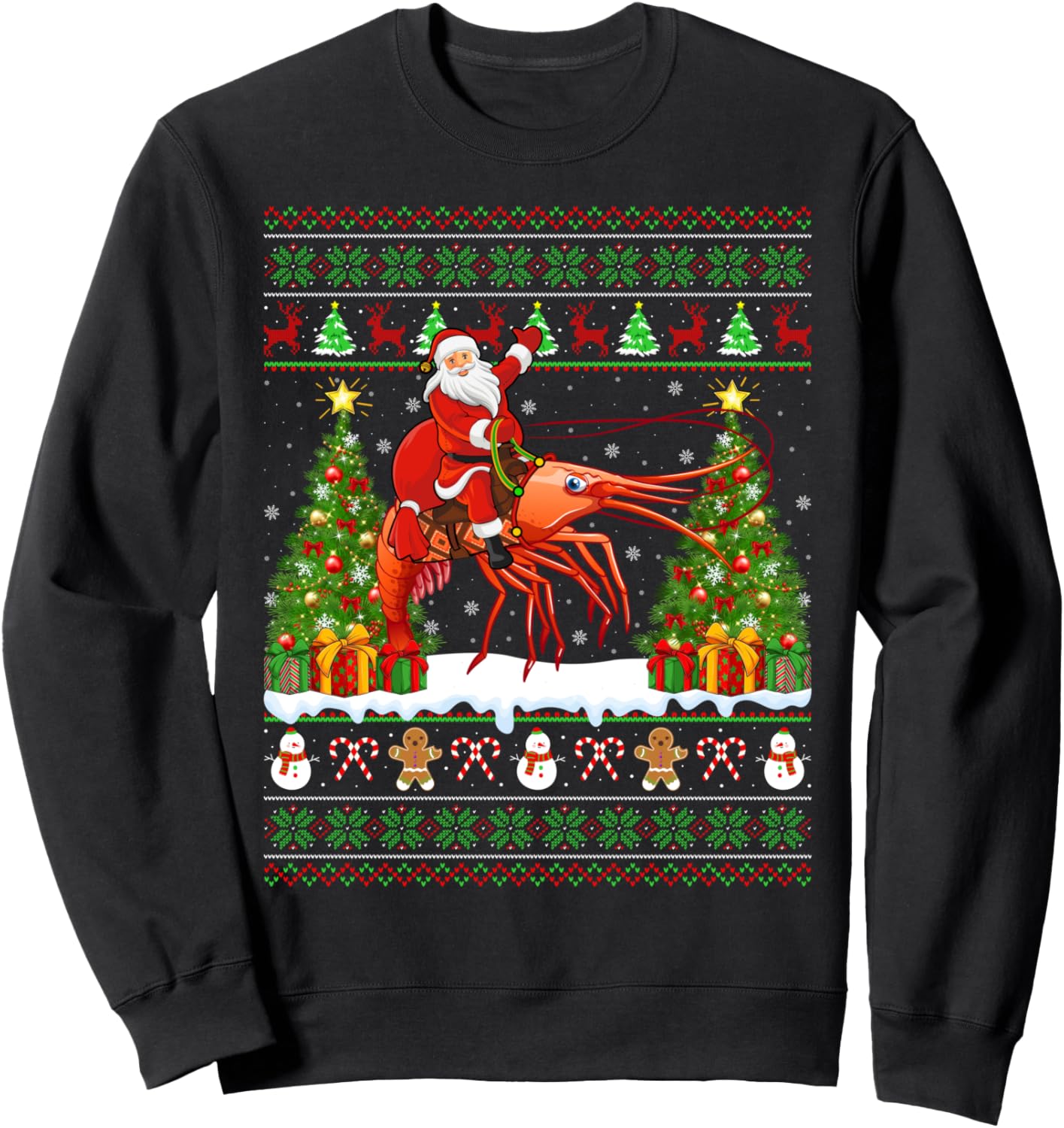 Shrimp Fish Lover Funny Ugly Santa Riding Shrimp Christmas Sweatshirt