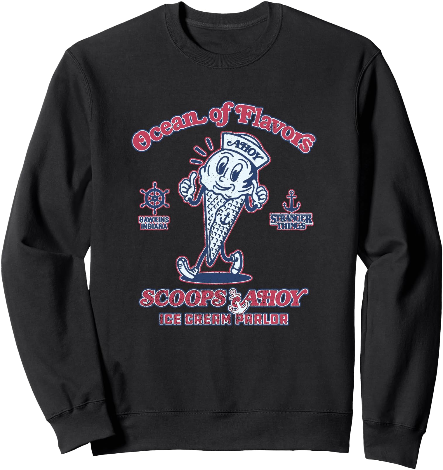 Stranger Things Ocean Of Flavors Scoop Ahoy Big Retro Poster Sweatshirt