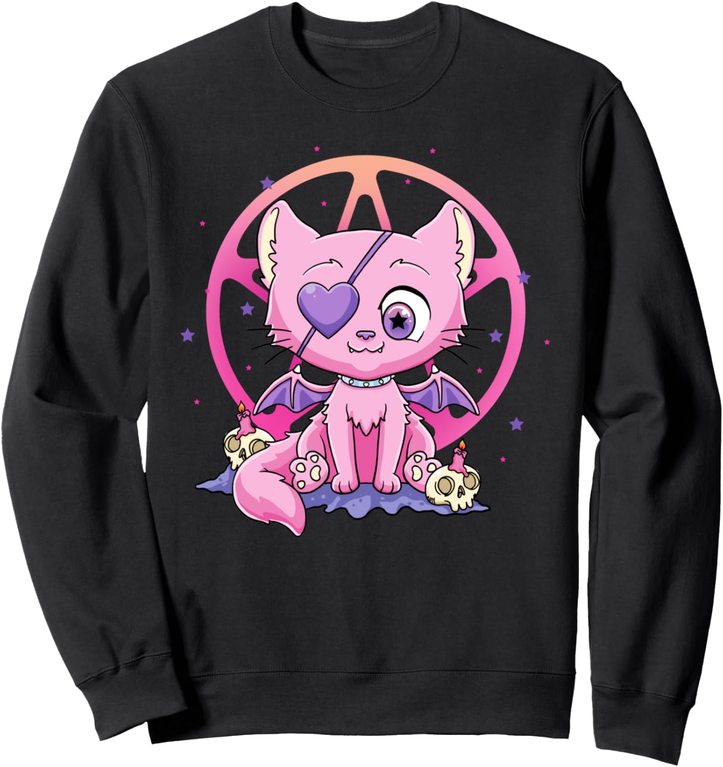 Pastel Goth Demon Cat Pentagram Skull Kawaii Anime Pink Sweatshirt