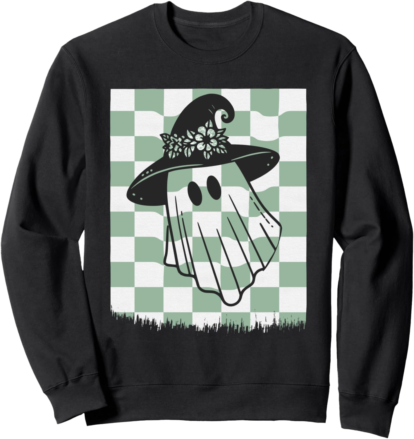 Checkered Halloween Ghosts Spooky Season Groovy Halloween Sweatshirt