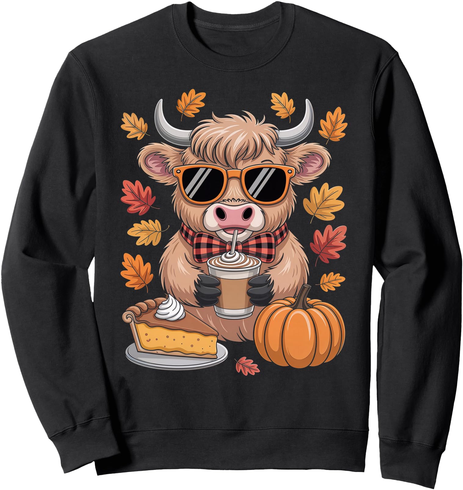 Cute Scottish Highland Cow Thanksgiving Pumpkin Fall Vibes Sweatshirt