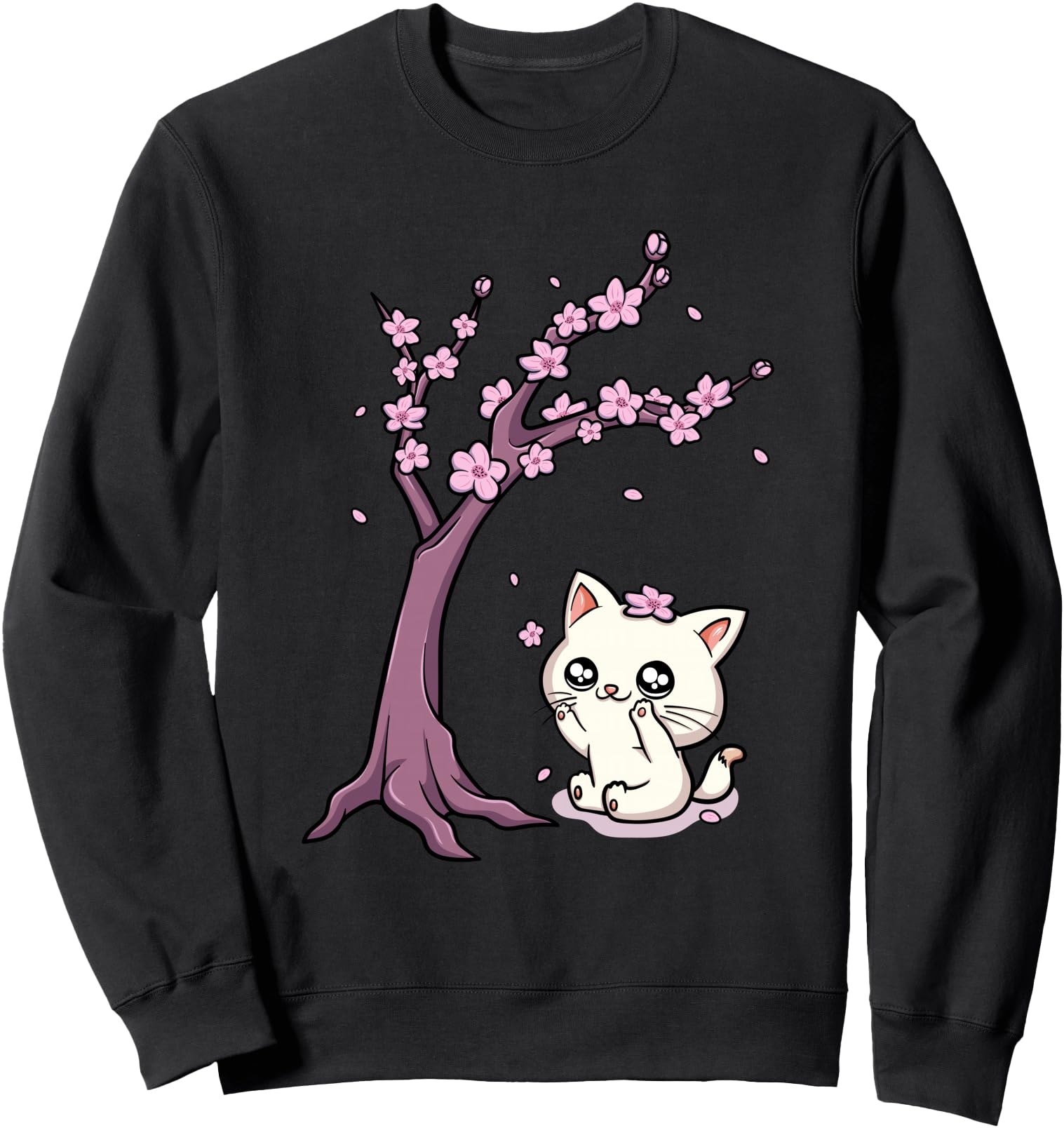Kawaii Cat Cherry Blossom Anime Kitten Sakura Japanese Art Sweatshirt
