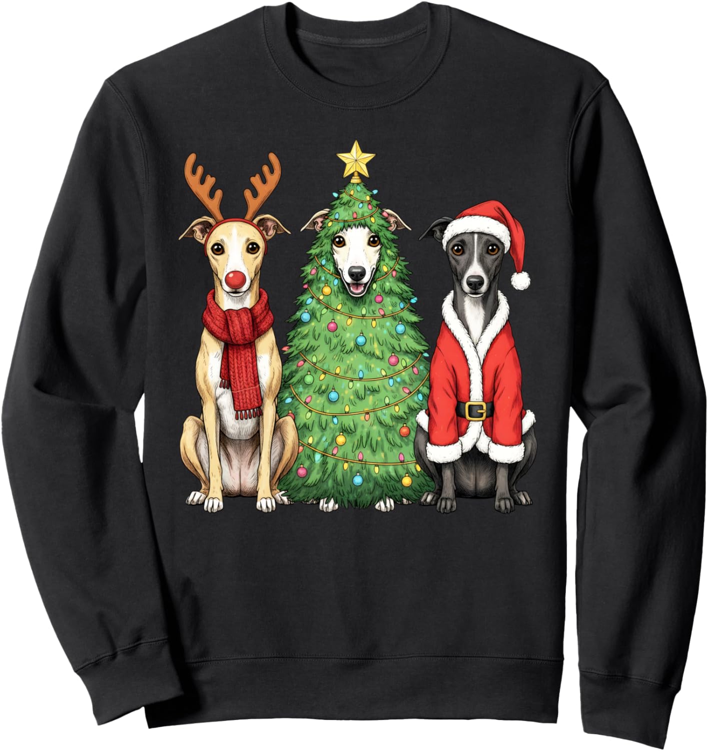 Retro Christmas Whippet Santa Reindeer Dog Lover Sweatshirt