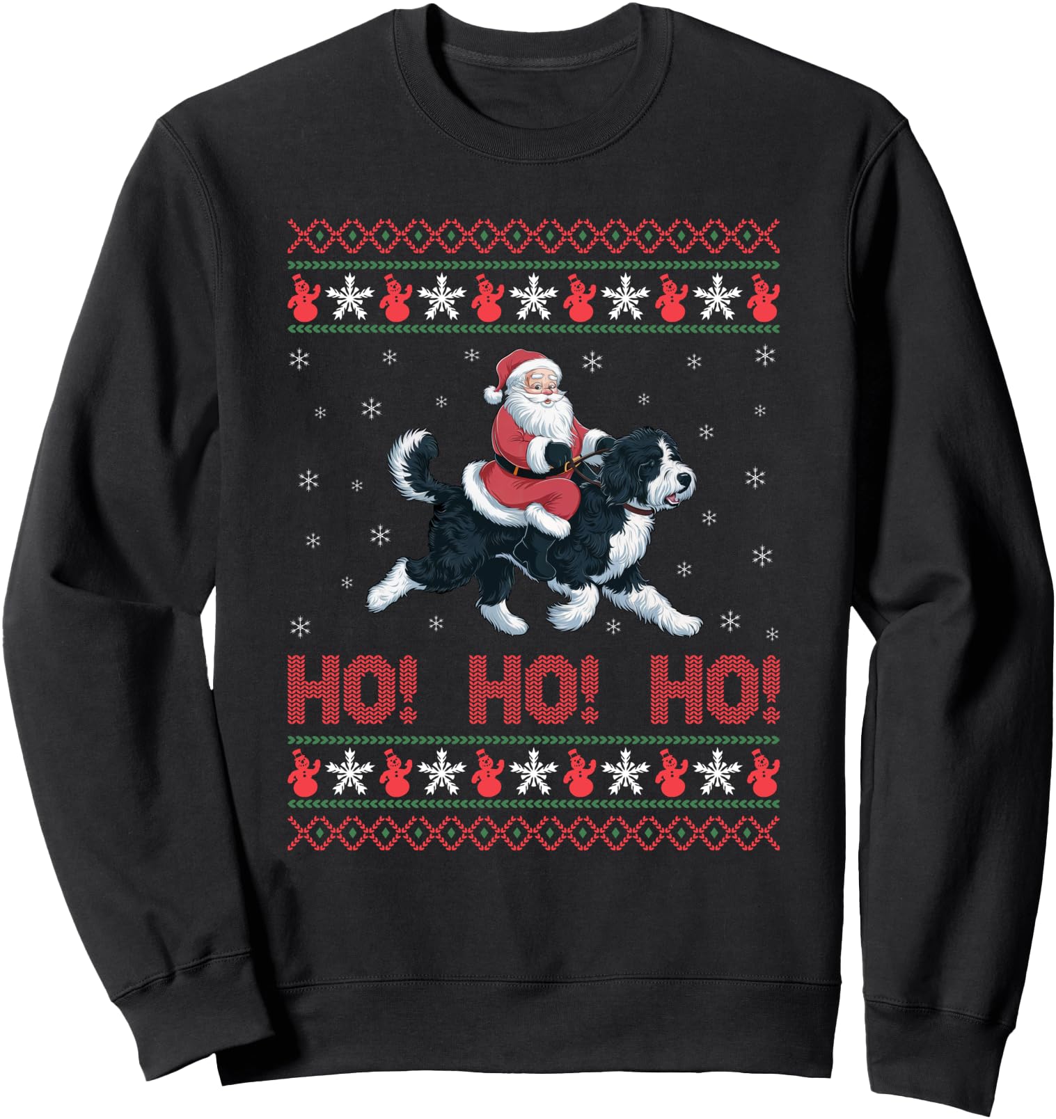 Santa Claus Riding Bernedoodle Dog Xmas Gifts Unisex Adults Ugly Christmas Sweater Sweatshirt - Black, Small