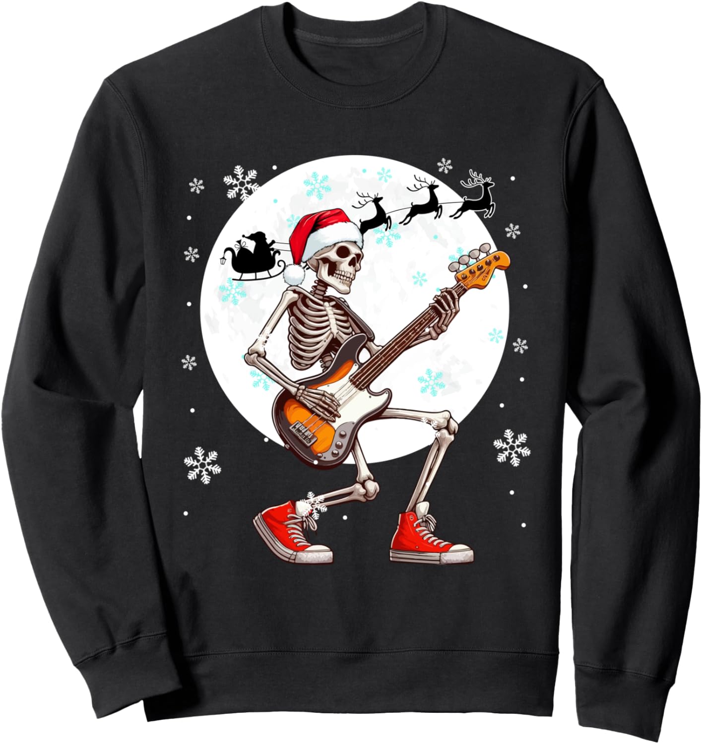Christmas Santa Skeletons Playing Guitar Bass Guitarist Sweatshirt