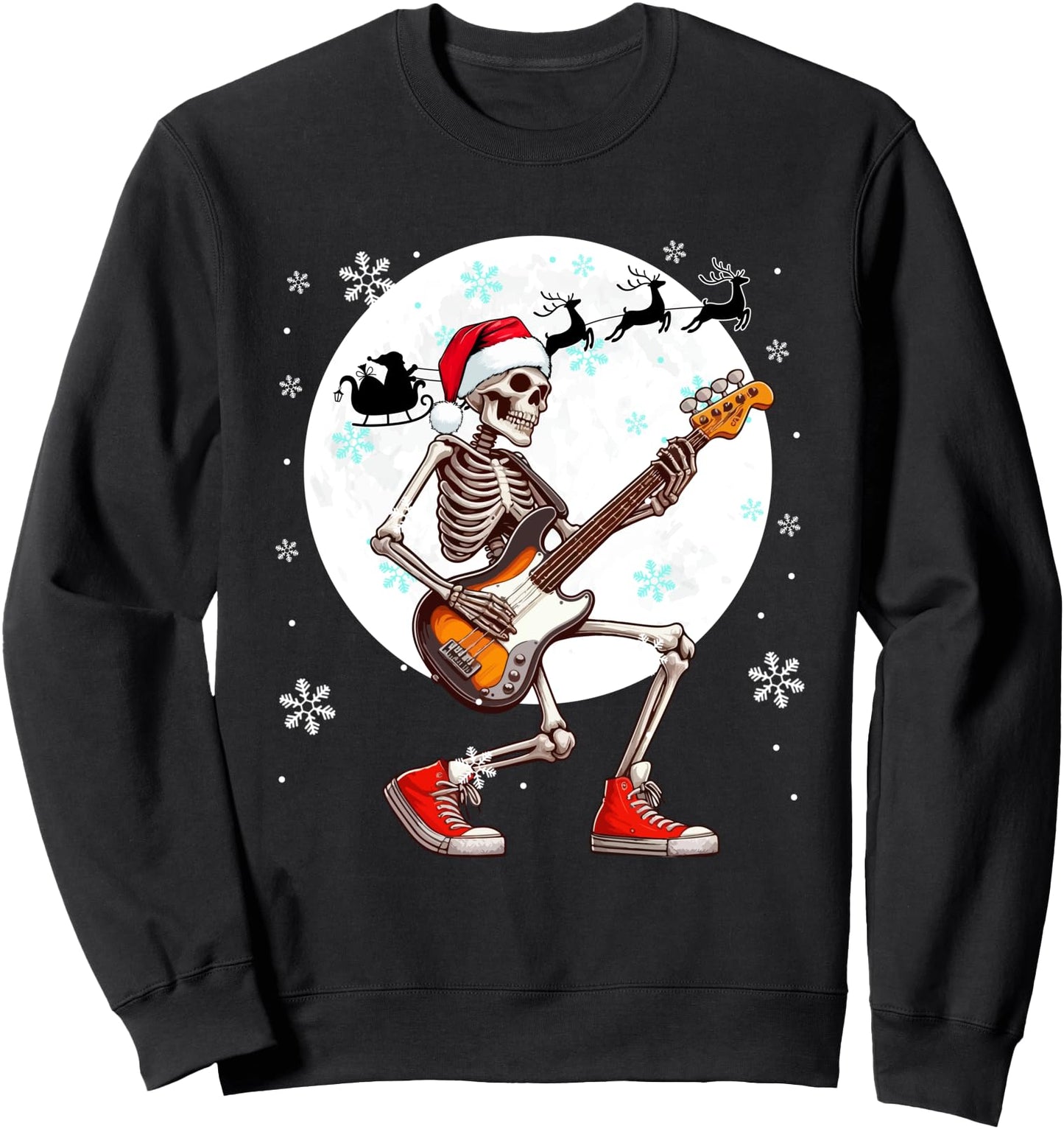 Christmas Santa Skeletons Playing Guitar Bass Guitarist Sweatshirt