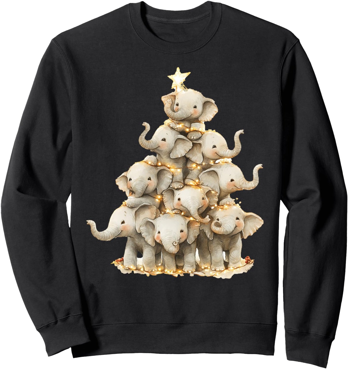 Elephant Christmas Tree Lights Pajama Elephant Lover Xmas Sweatshirt