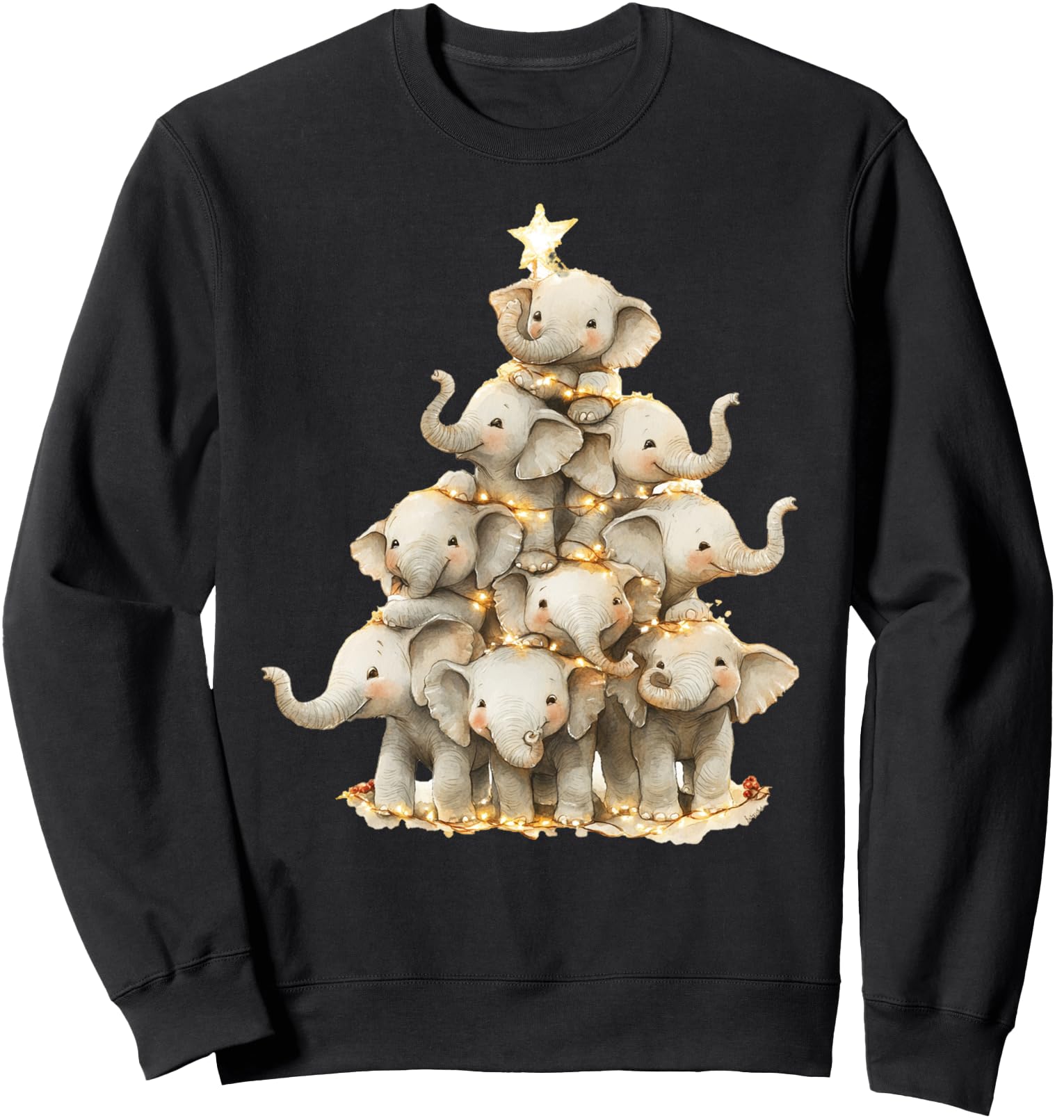 Elephant Christmas Tree Lights Pajama Elephant Lover Xmas Sweatshirt