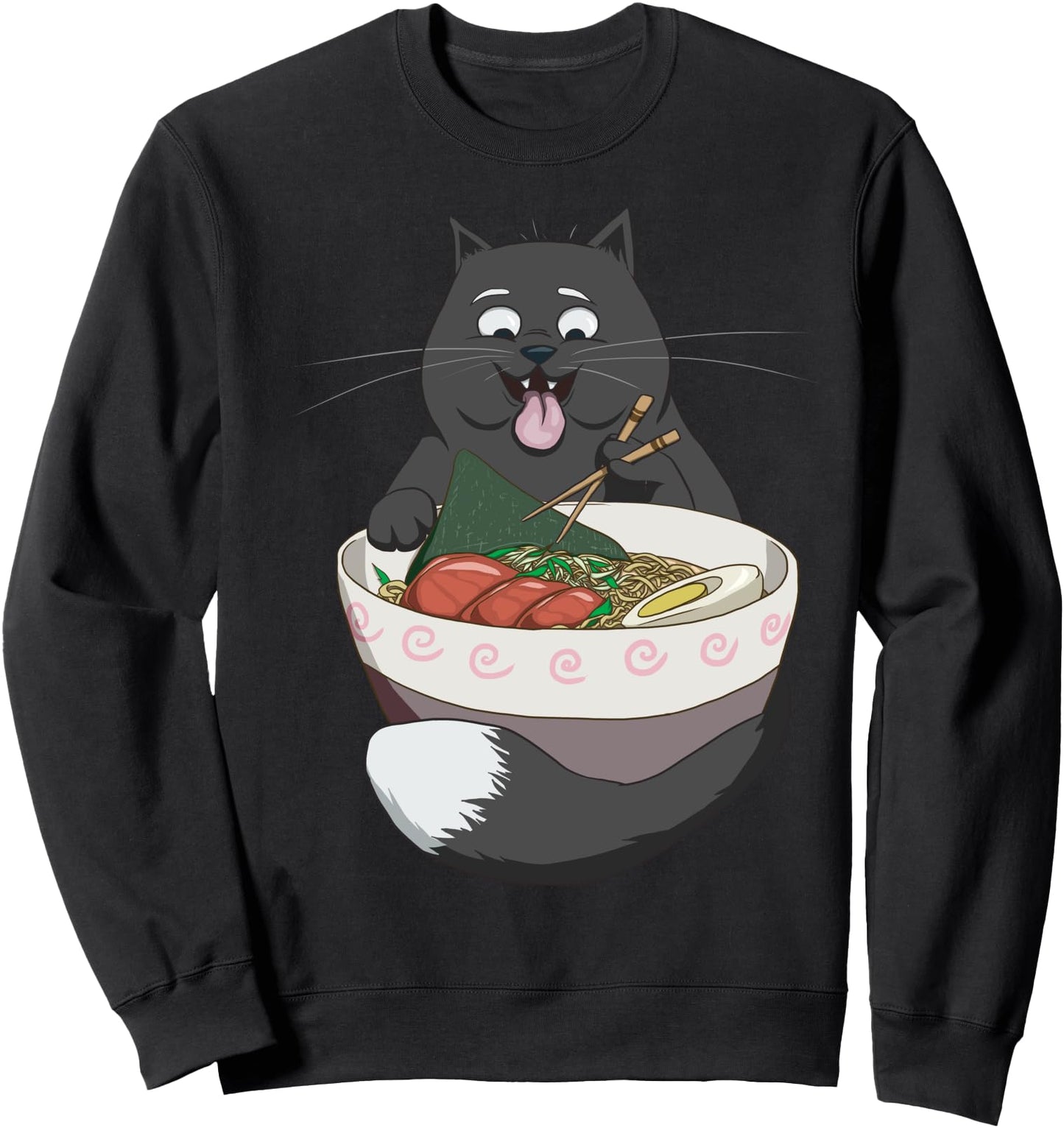 Black Cat Ramen Tee Kawaii Anime Cat Lover Japanese Noodles Sweatshirt