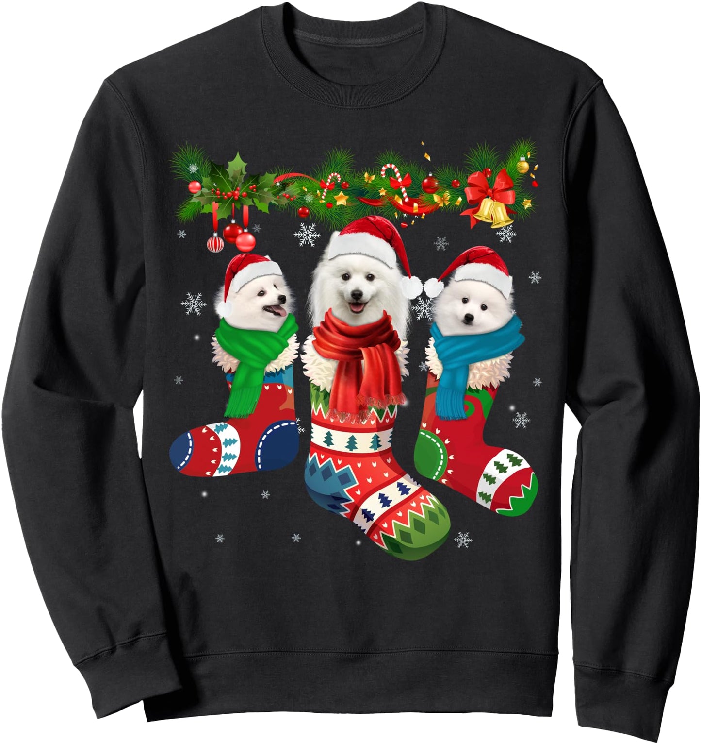 Japanese Spitz In Christmas Socks Sweatshirt
