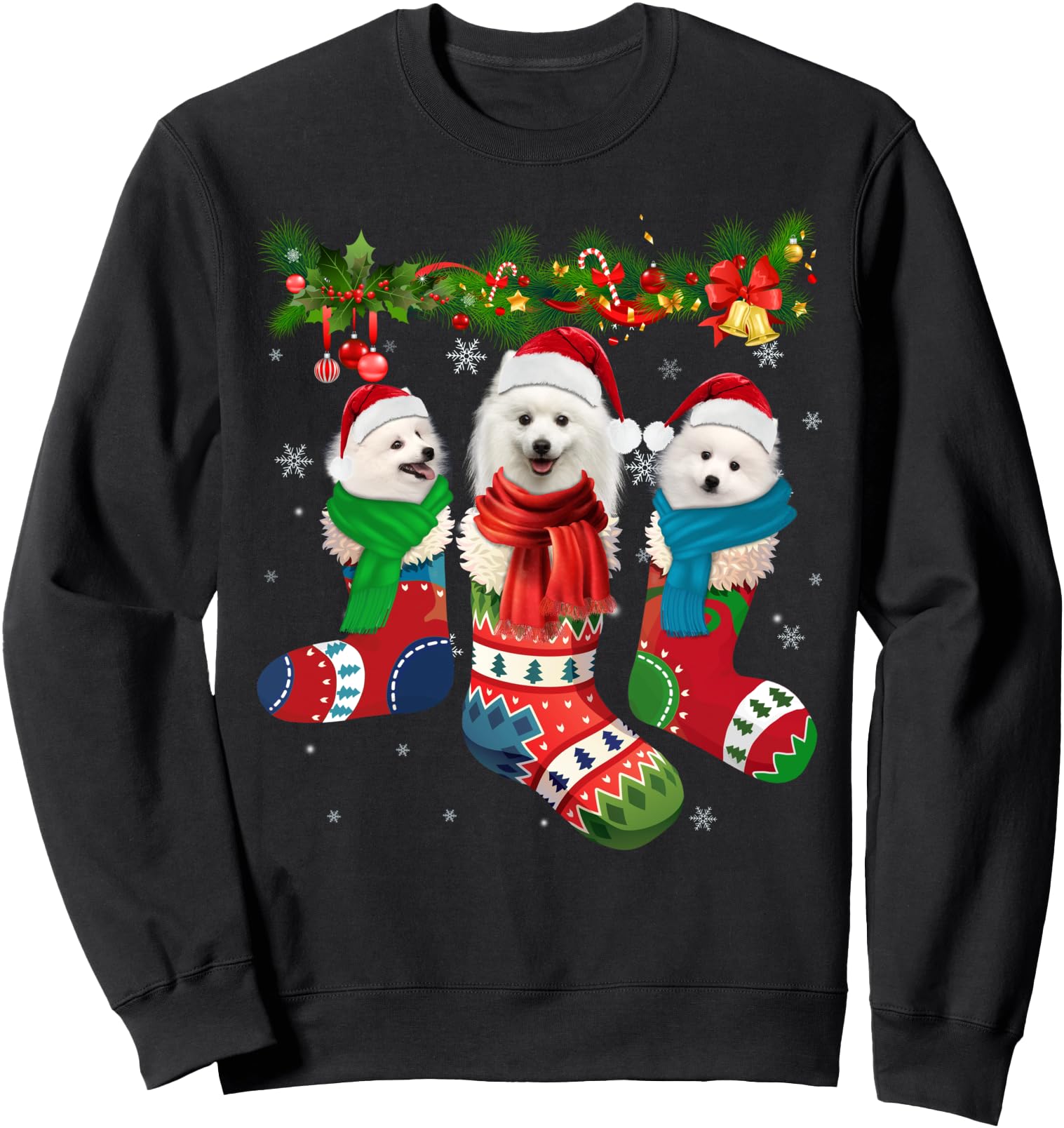 Japanese Spitz In Christmas Socks Sweatshirt