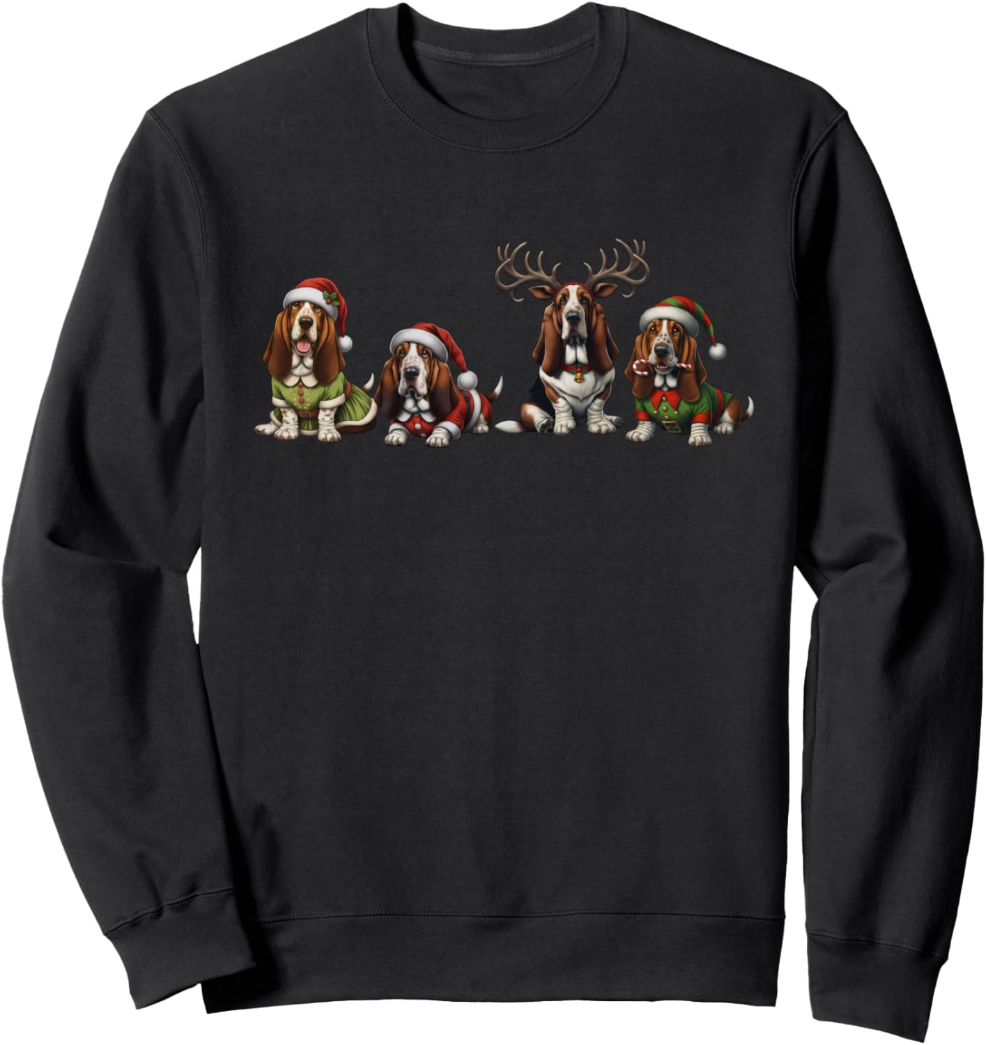 Funny Basset Hound Dog Christmas Santa Hat Xmas Family Sweatshirt