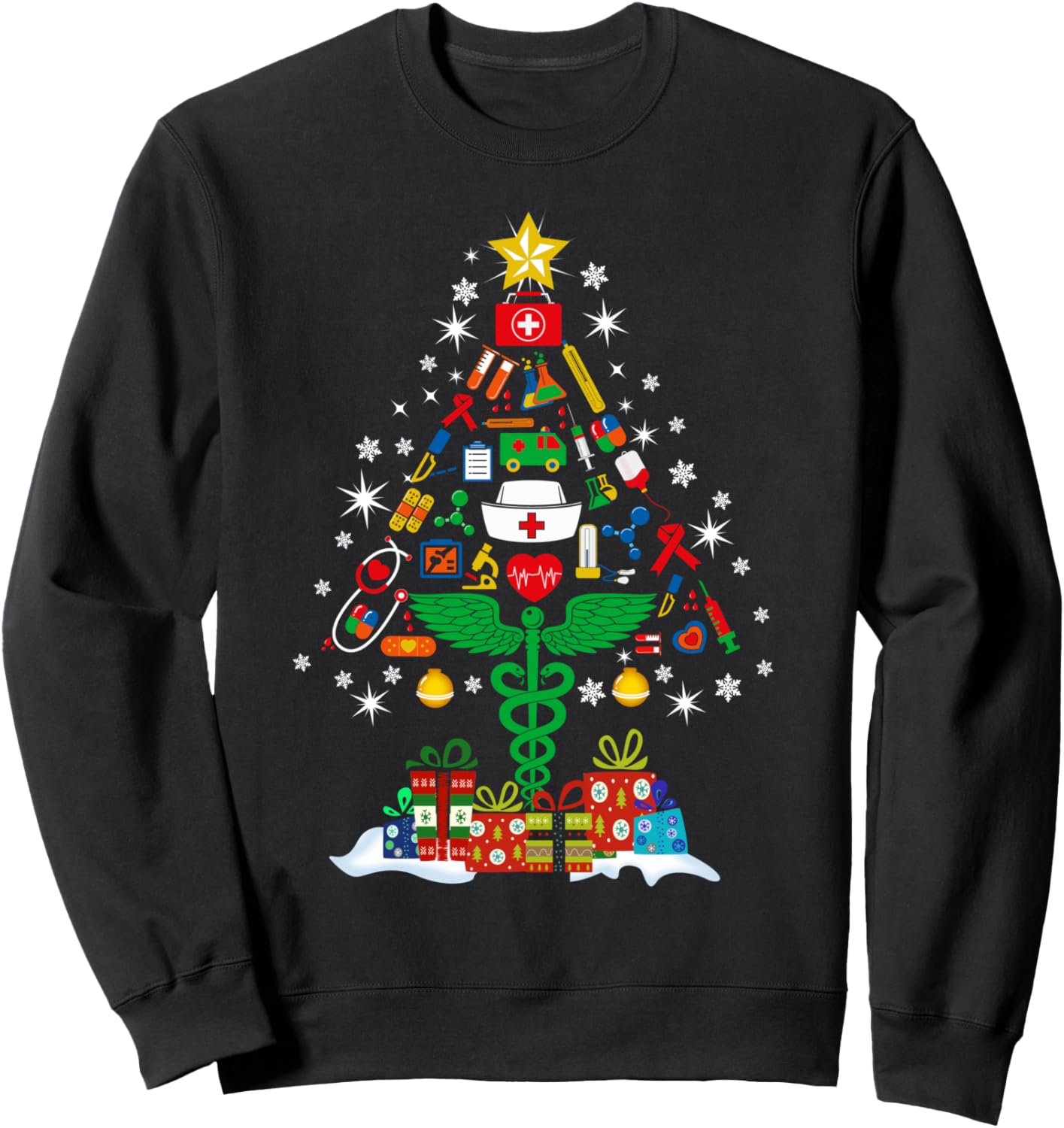 Nurse Christmas Tree With Stethoscope Xmas Pajamas Men Women Sweatshirt