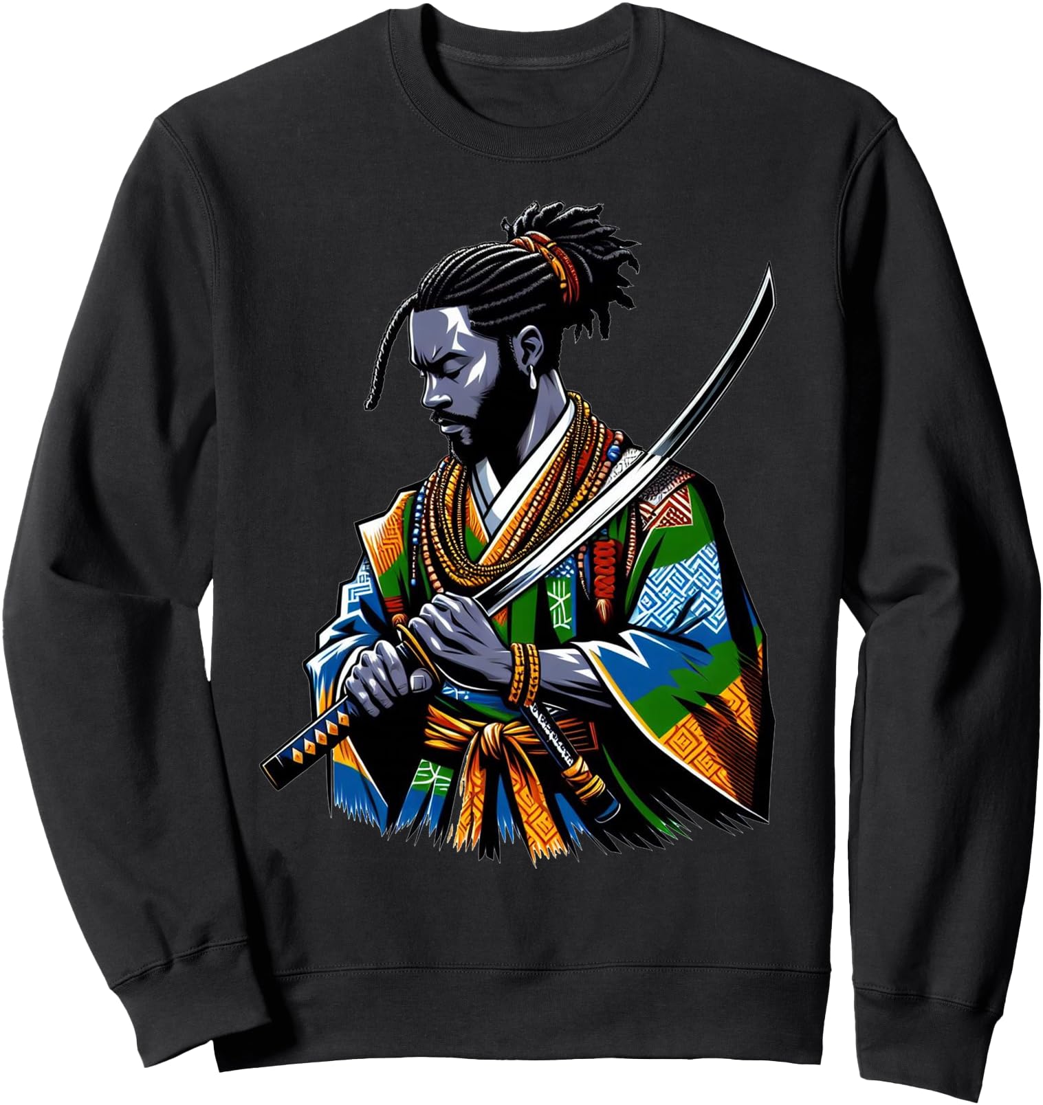 Afro American Samurai Anime Cartoon japanese bushido warrior Sweatshirt